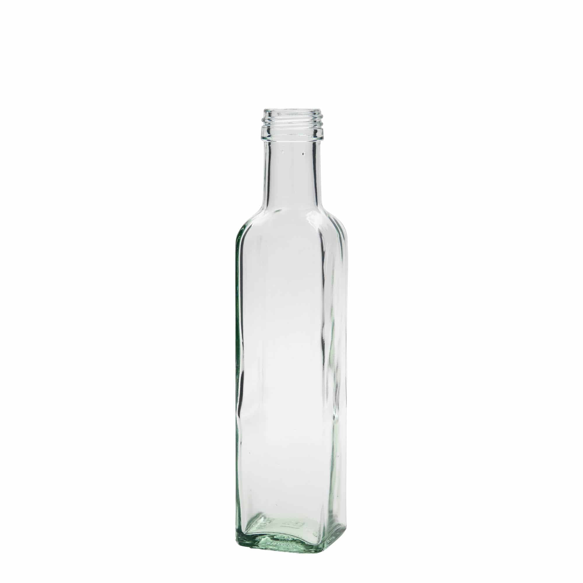 250 ml sklená fľaša „Marasca“, štvorcová, hrdlo: PP 31,5