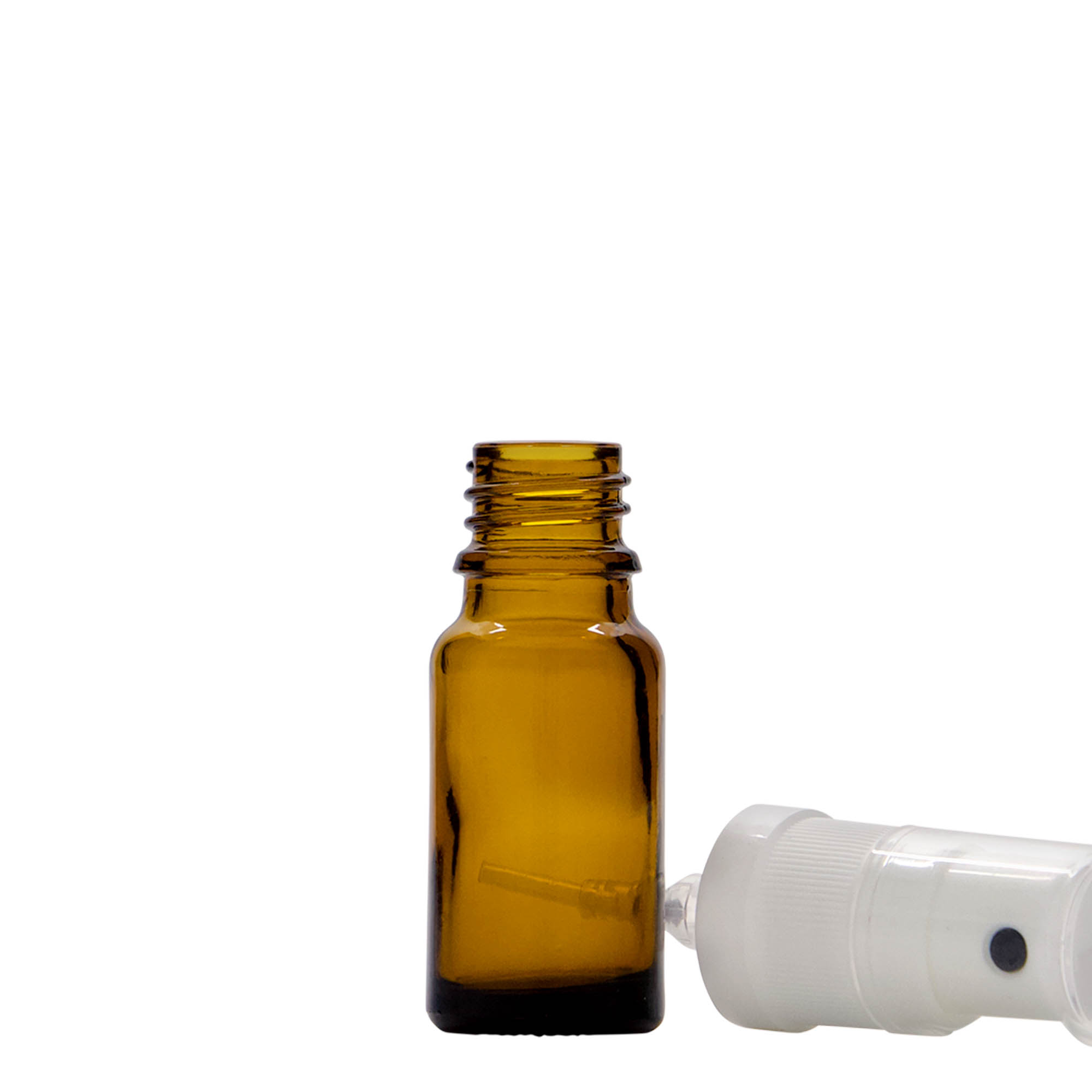 10 ml lekárska rozprašovacia fľaša, sklo, hnedá, hrdlo: DIN 18