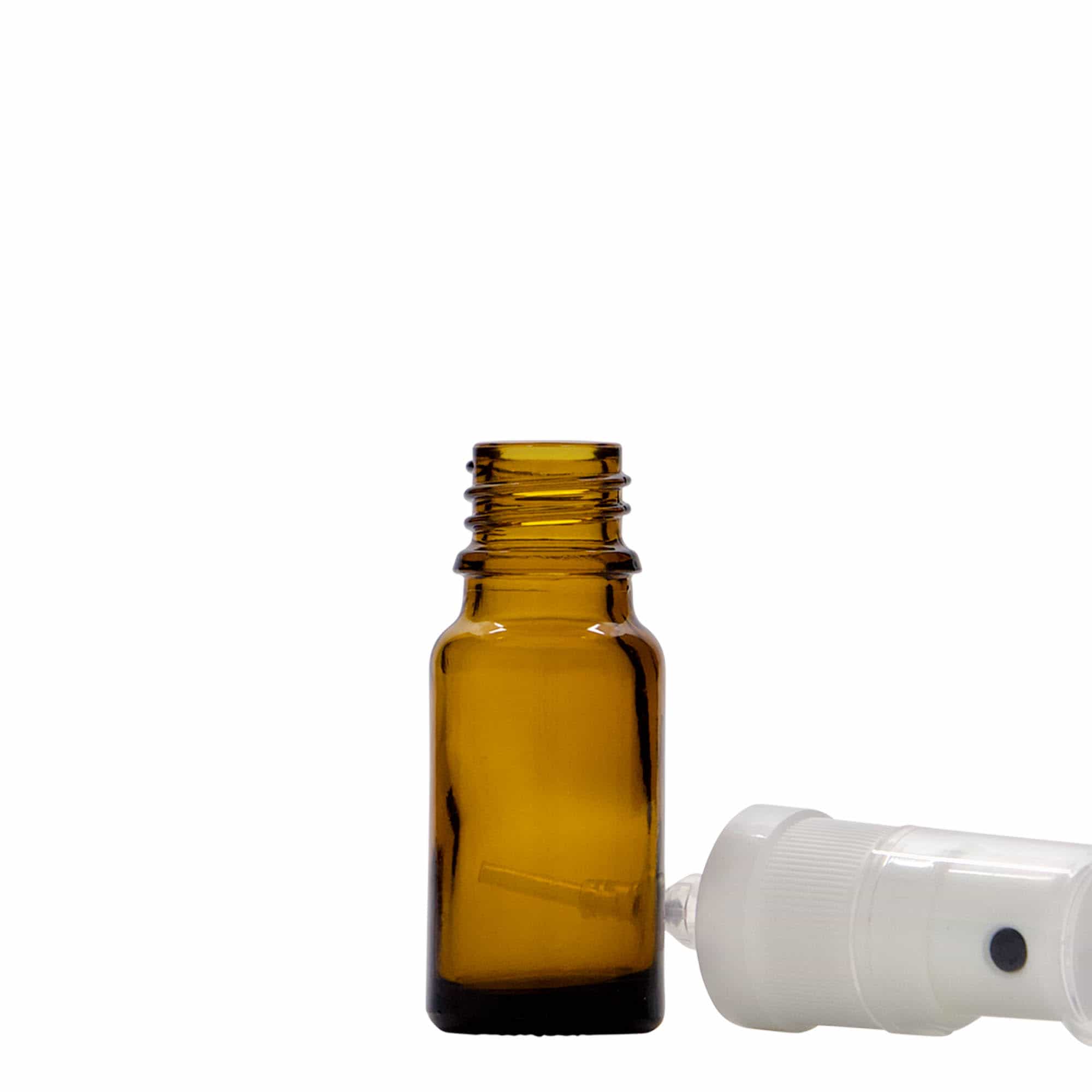 10 ml lekárska rozprašovacia fľaša, sklo, hnedá, hrdlo: DIN 18