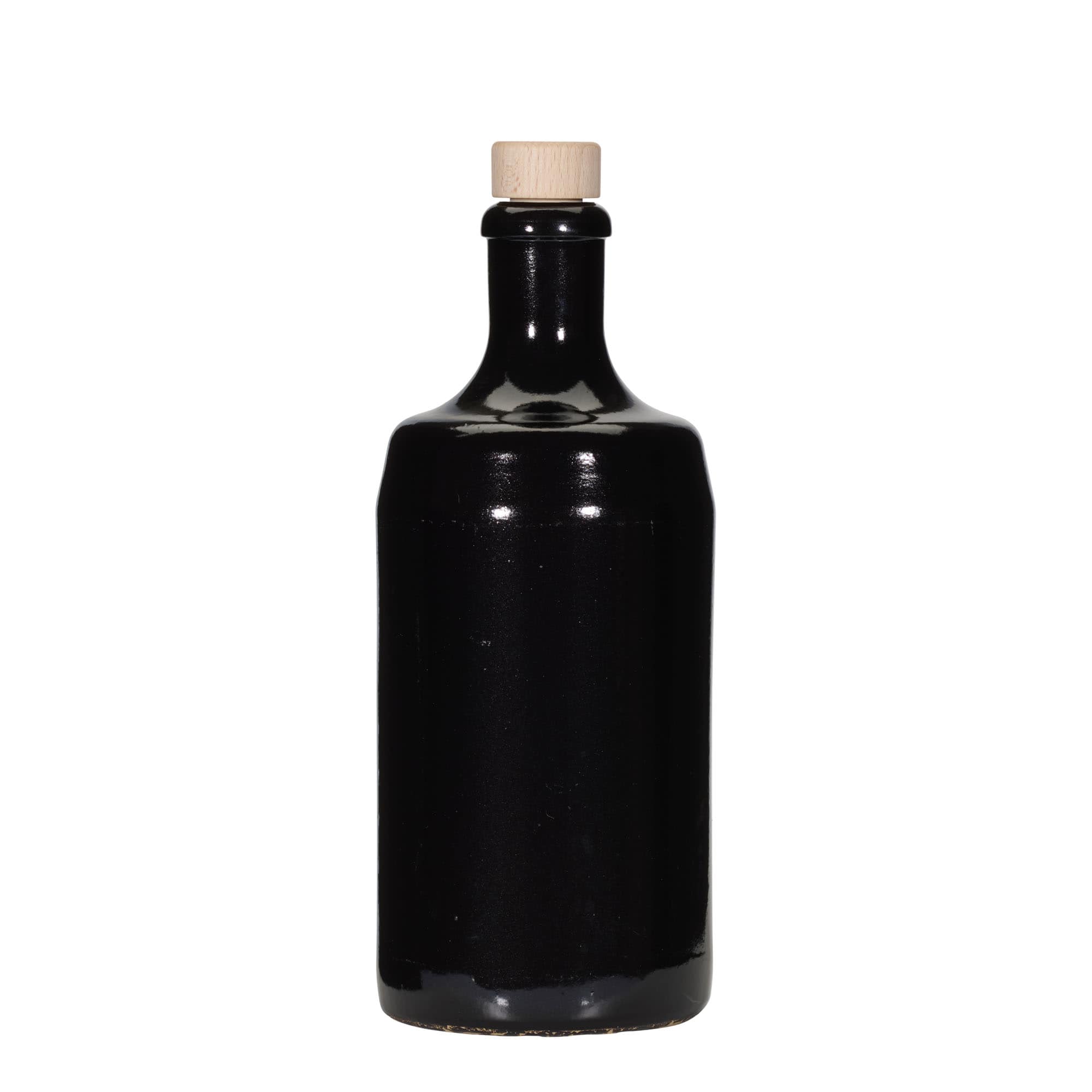 700 ml hlinený džbán 'Calvados, kamenina, čierny, hrdlo: korok