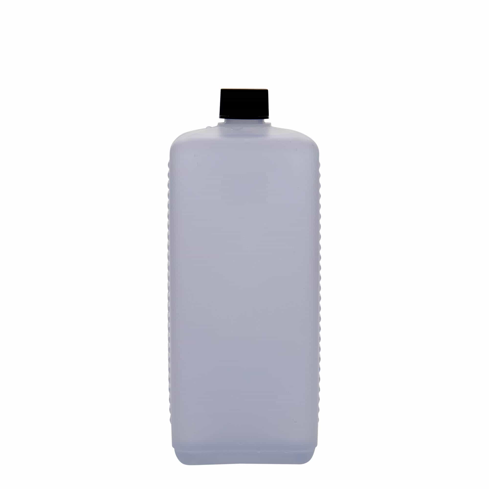 1 000 ml bandasková fľaša, obdĺžniková, HDPE plast, prírodná farba, hrdlo: DIN 25 EPE