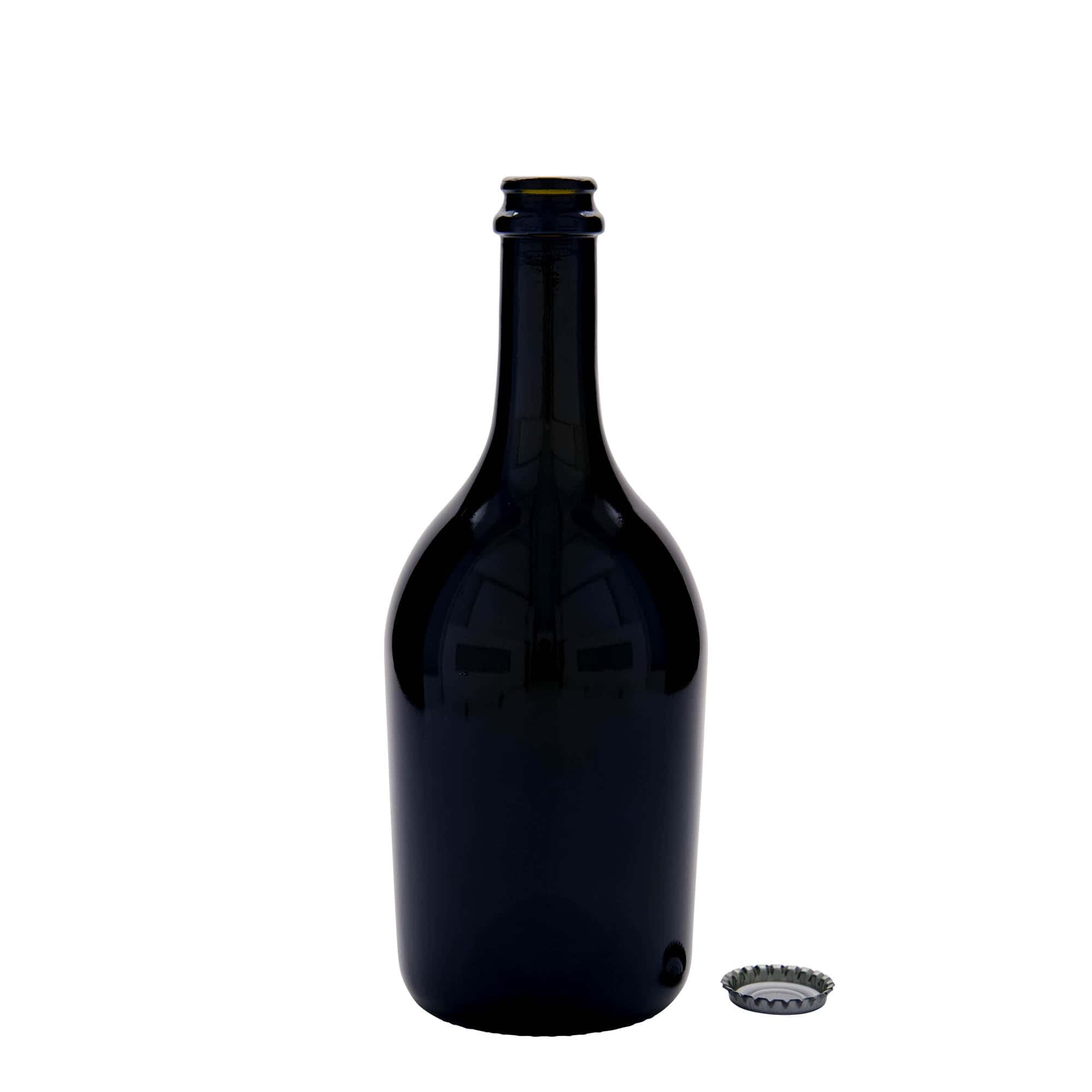 750 ml fľaša na pivo/šampanské 'Butterfly', sklo, antikzelená, hrdlo: korunkový uzáver
