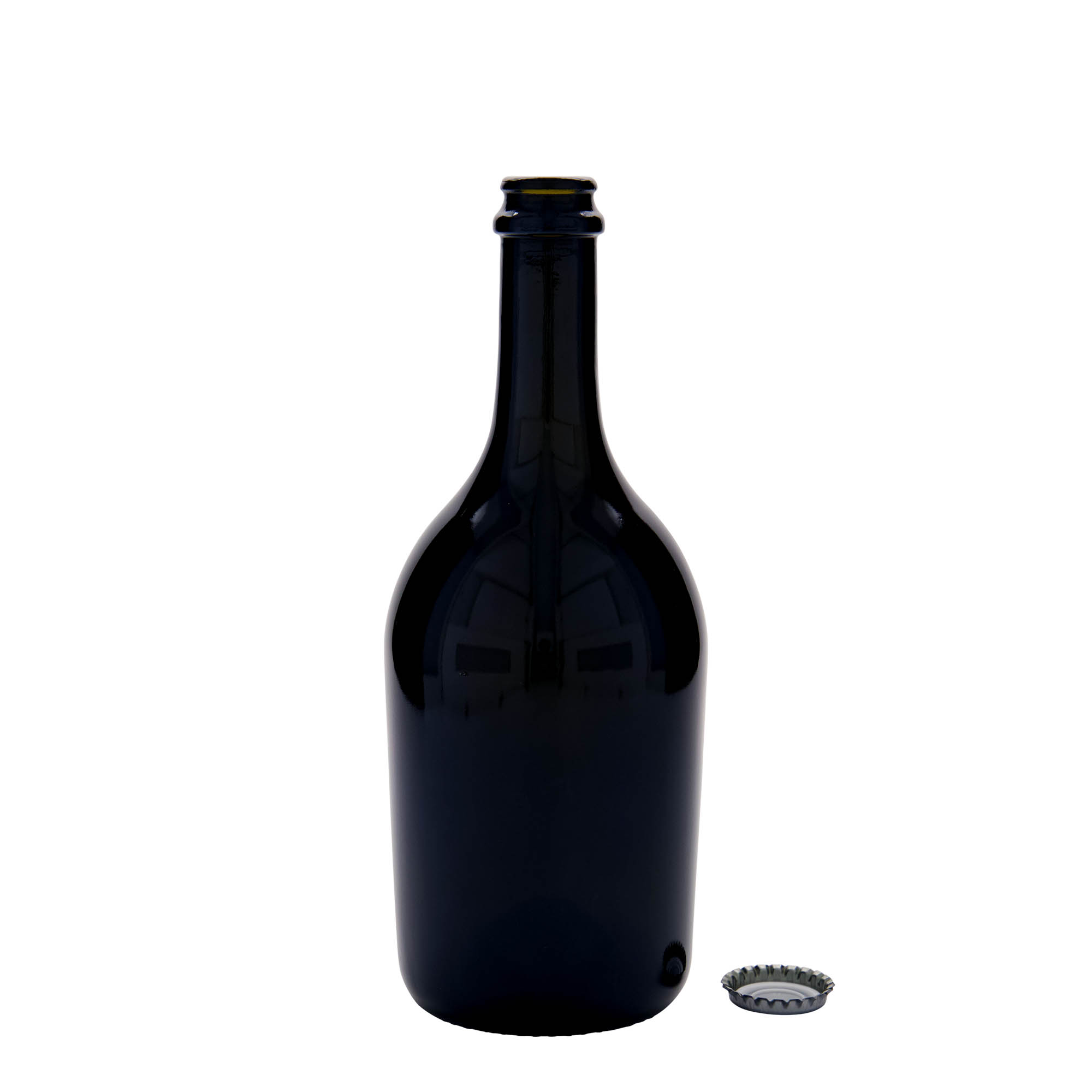 750 ml fľaša na pivo/šampanské 'Butterfly', sklo, antikzelená, hrdlo: korunkový uzáver