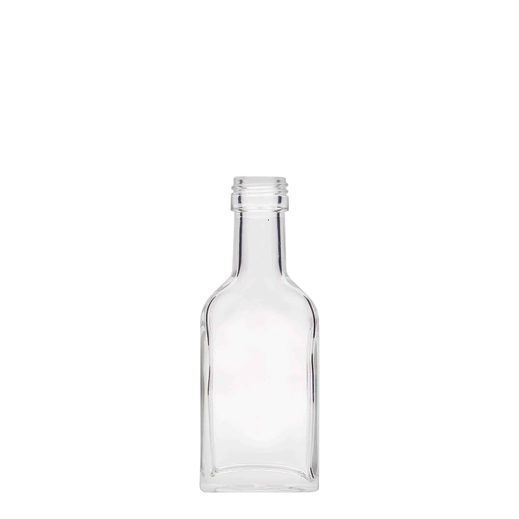 40 ml vrecková fľaša dlhé hrdlo, obdĺžniková, sklená, hrdlo: PP 22 40 ml vrecková fľaša dlhé hrdlo, obdĺžniková, sklená, hrdlo: PP 22