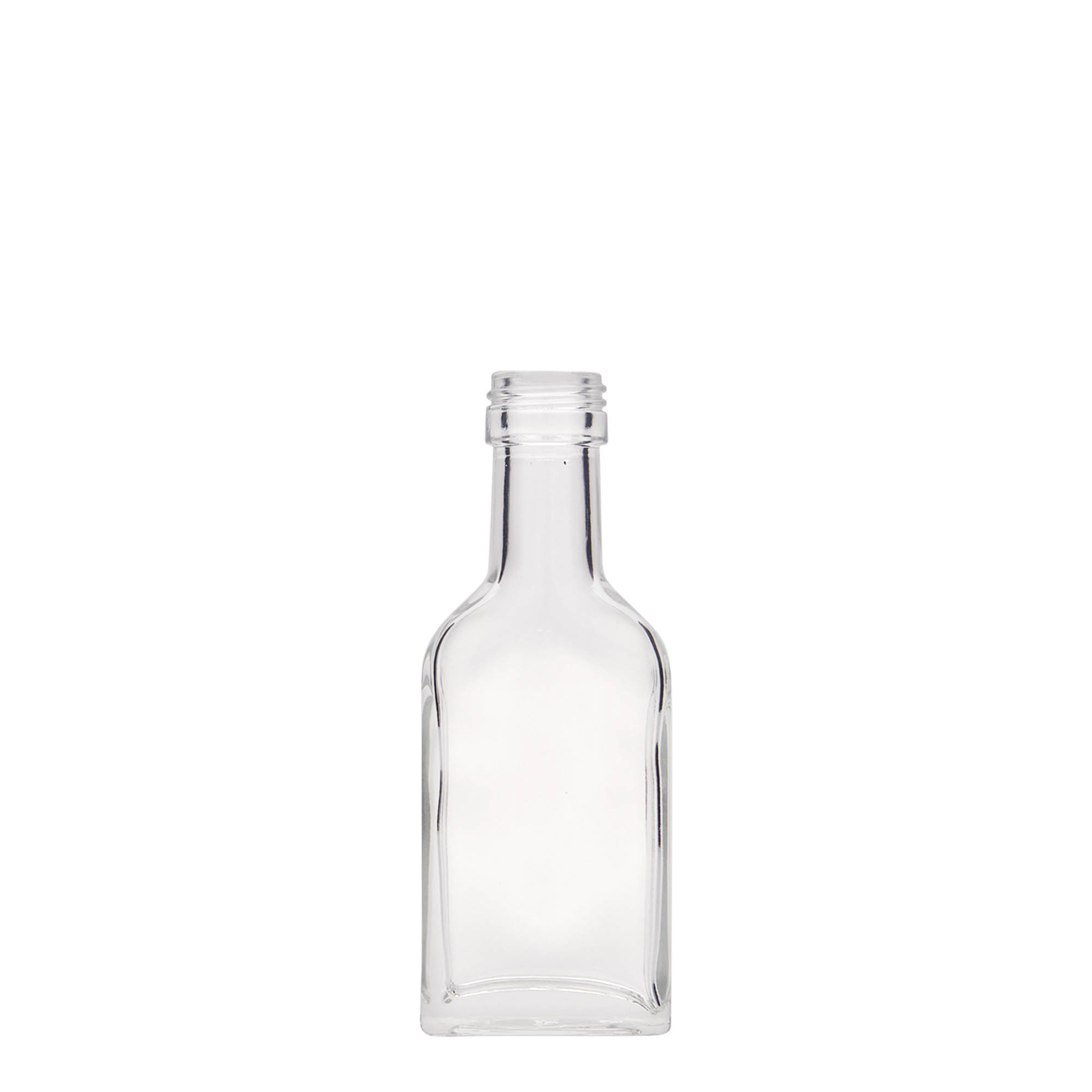 40 ml vrecková fľaša s dlhým hrdlom, obdĺžniková, sklo, hrdlo: PP 22 40 ml vrecková fľaša s dlhým hrdlom, obdĺžniková, sklo, hrdlo: PP 22