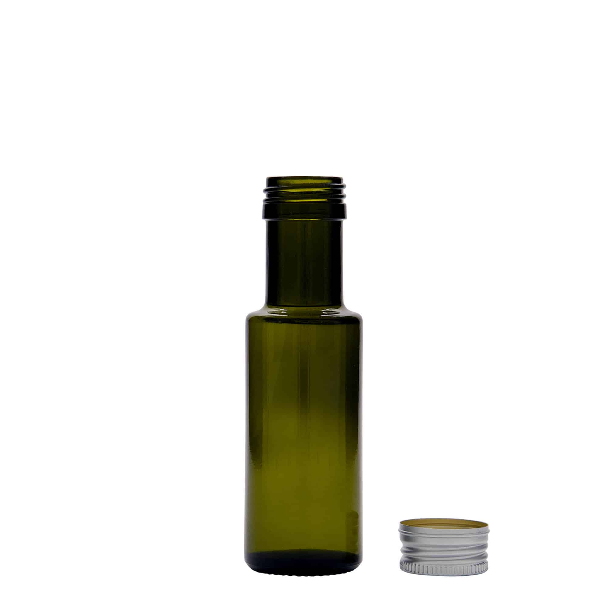 100 ml sklená fľaša „Dorica“, antická zelená farba, hrdlo: PP 31,5
