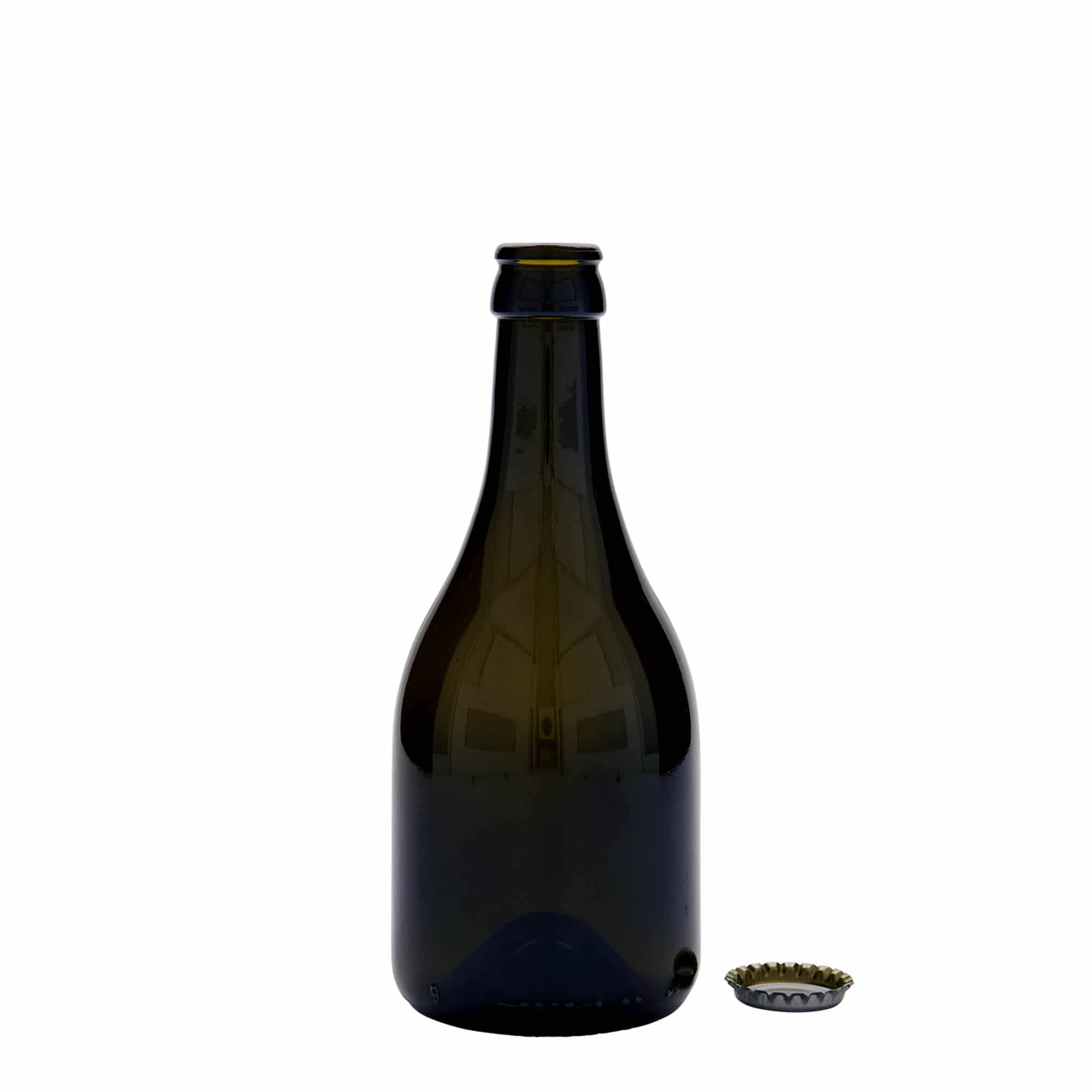 330 ml fľaša na pivo „Horta“, sklená, antická zelená farba, hrdlo: štupeľ