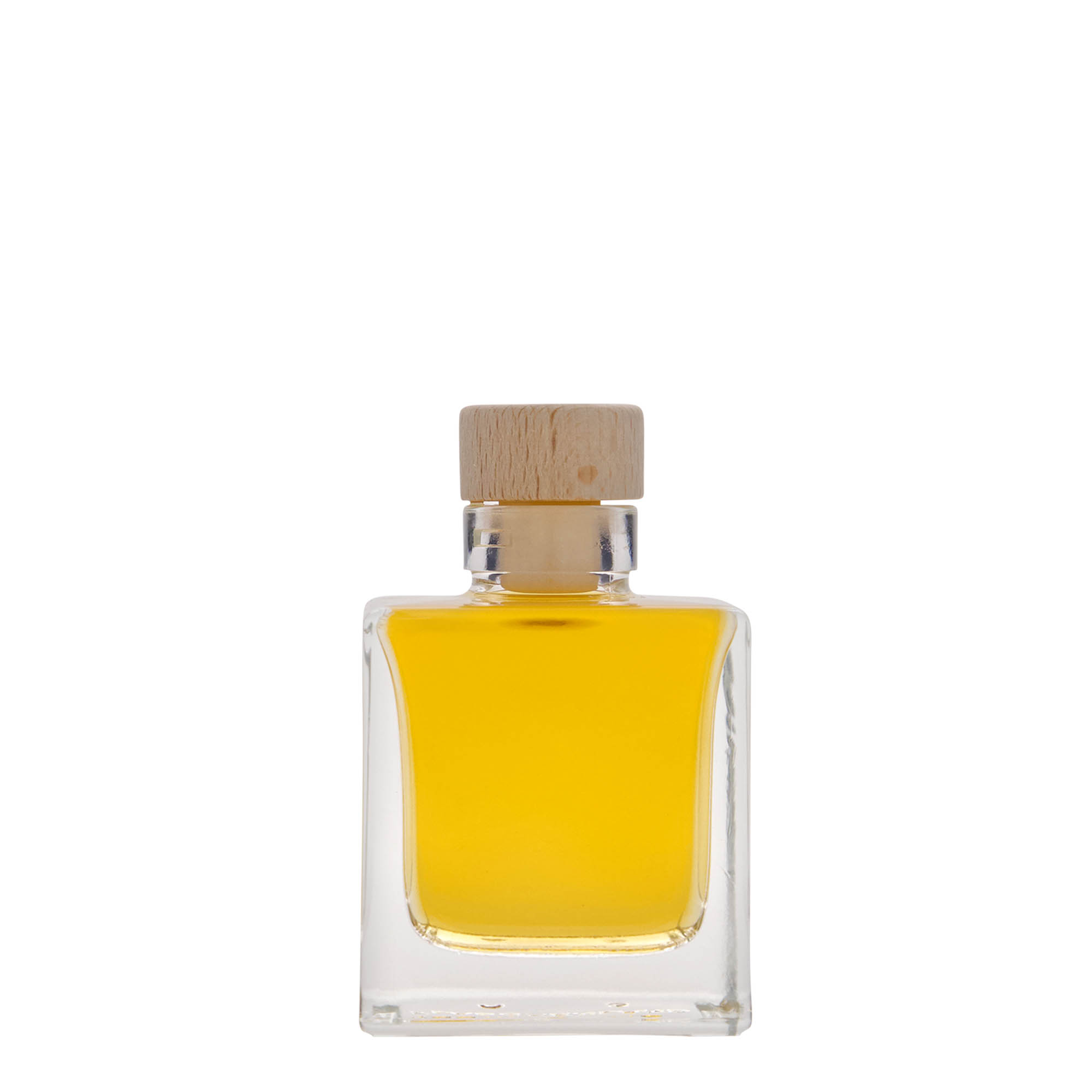 100 ml sklenená fľaša 'Cube', štvorcová, hrdlo: korkové
