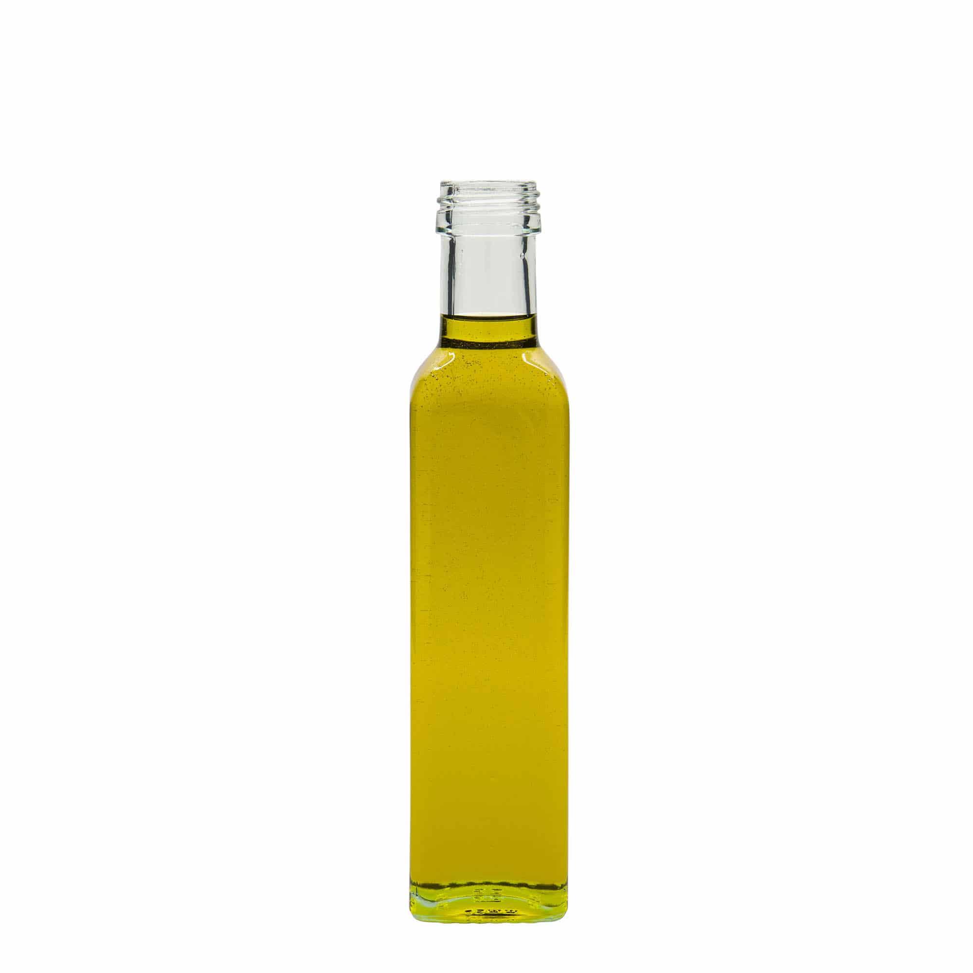 250 ml sklená fľaša „Marasca“, štvorcová, hrdlo: PP 31,5