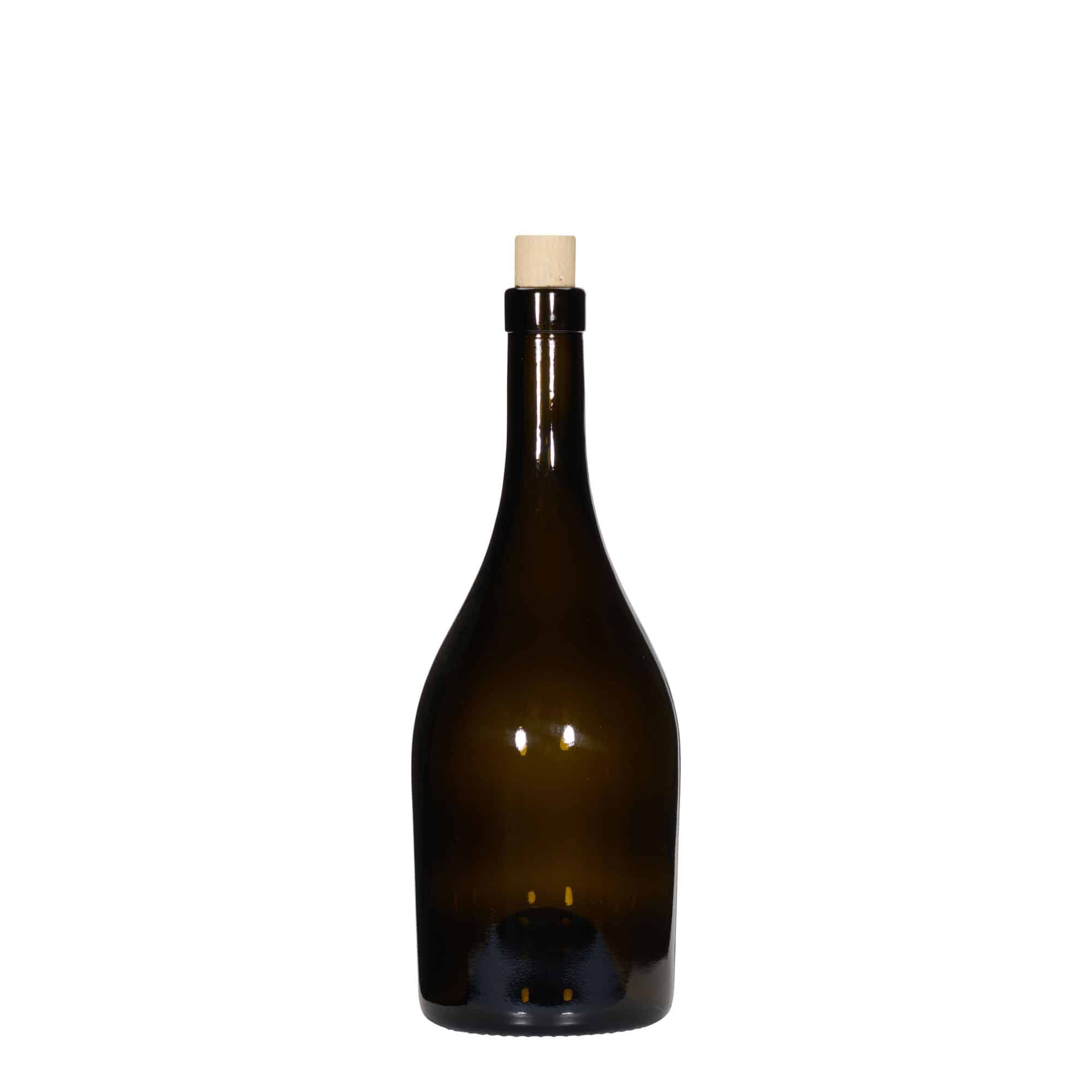 750 ml vínová fľaša „Exclusive“, antická zelená farba, hrdlo: korok