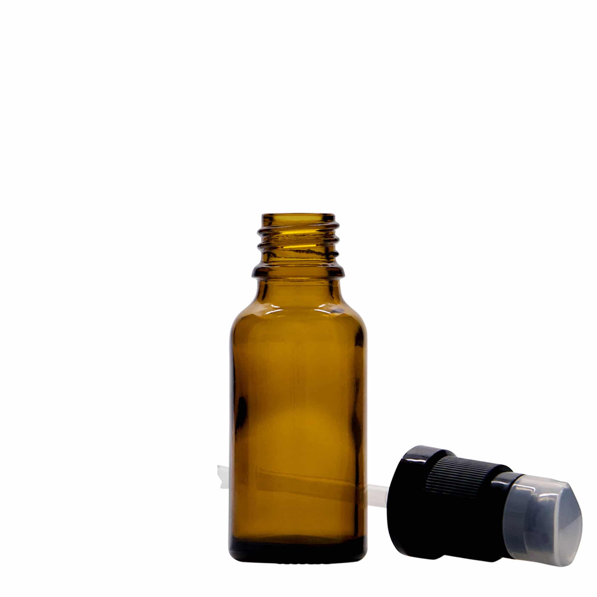 20 ml lekárska fľaša s dávkovačom na lotion, sklo, hnedá, hrdlo: DIN 18 20 ml lekárska fľaša s dávkovačom na lotion, sklo, hnedá, hrdlo: DIN 18