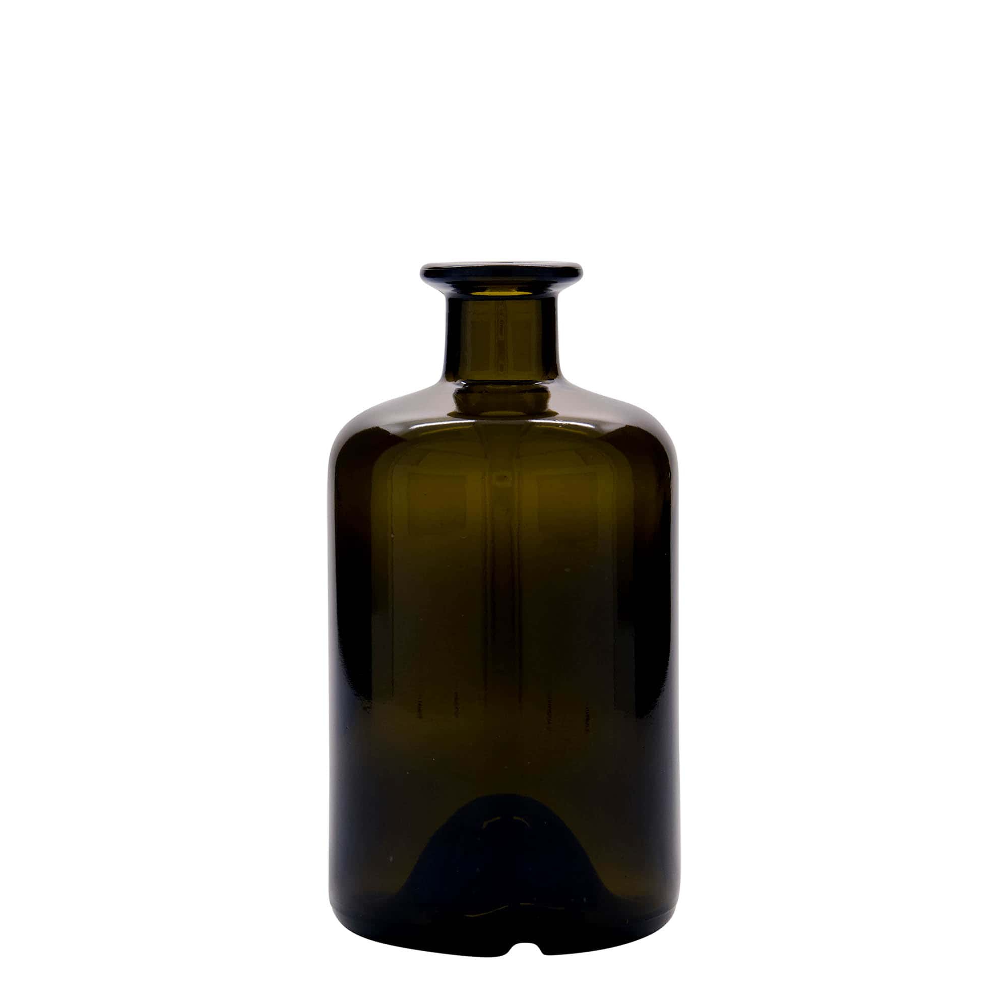 500 ml sklená fľaša lekárnická, antická zelená farba, hrdlo: korok