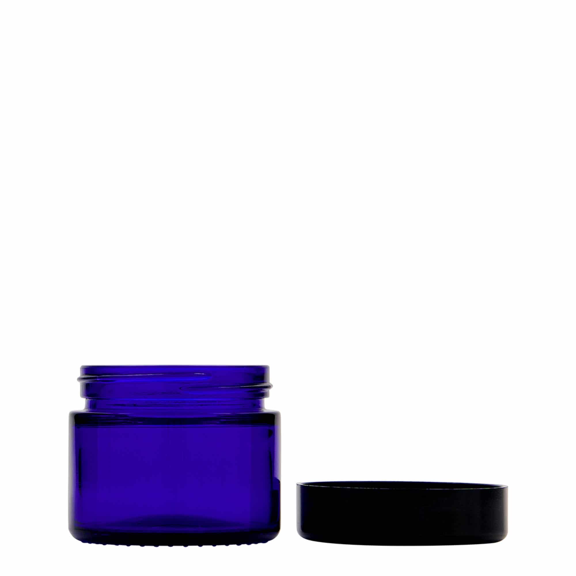 50 ml téglik „Blue Edition“, sklený, kráľovská modrá farba, hrdlo: skrutkovací uzáver
