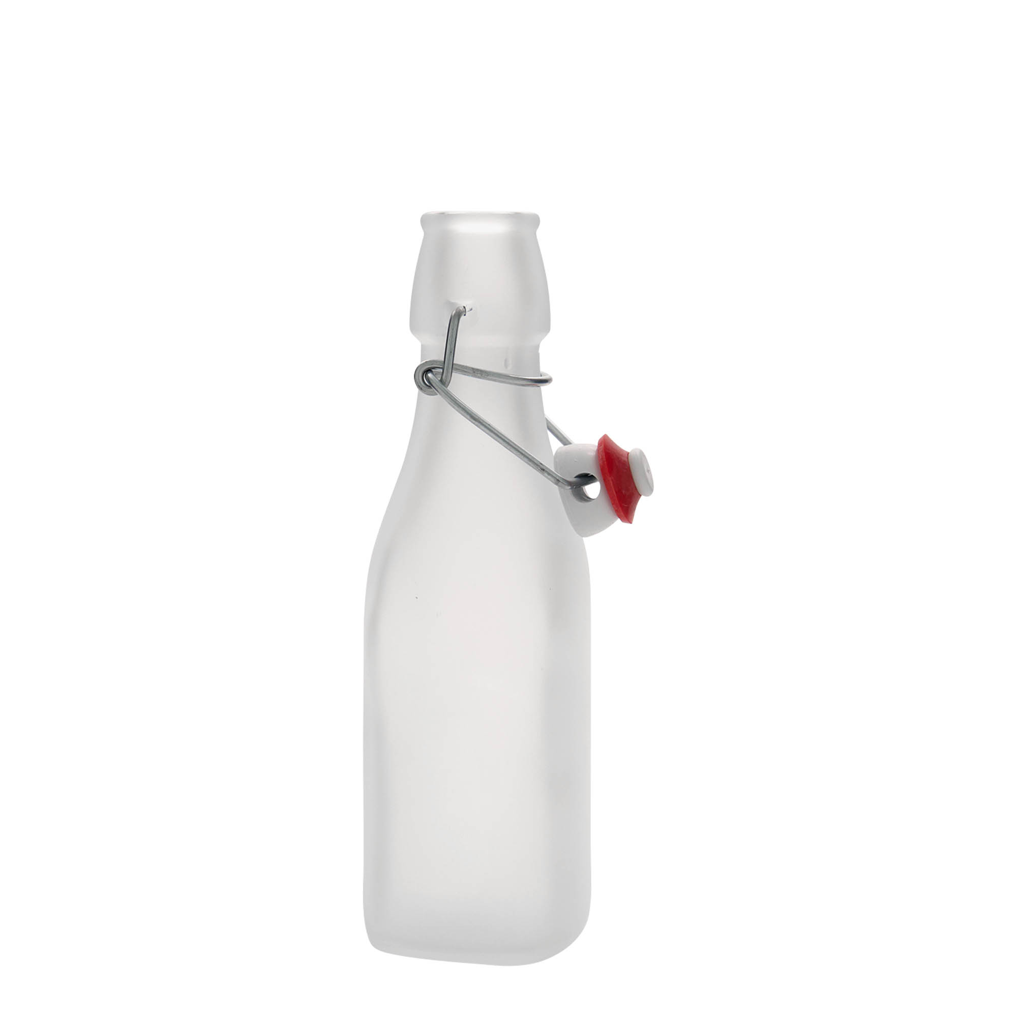 250 ml sklenená fľaša 'Swing, štvorcová, biela, hrdlo: pákové uzáver