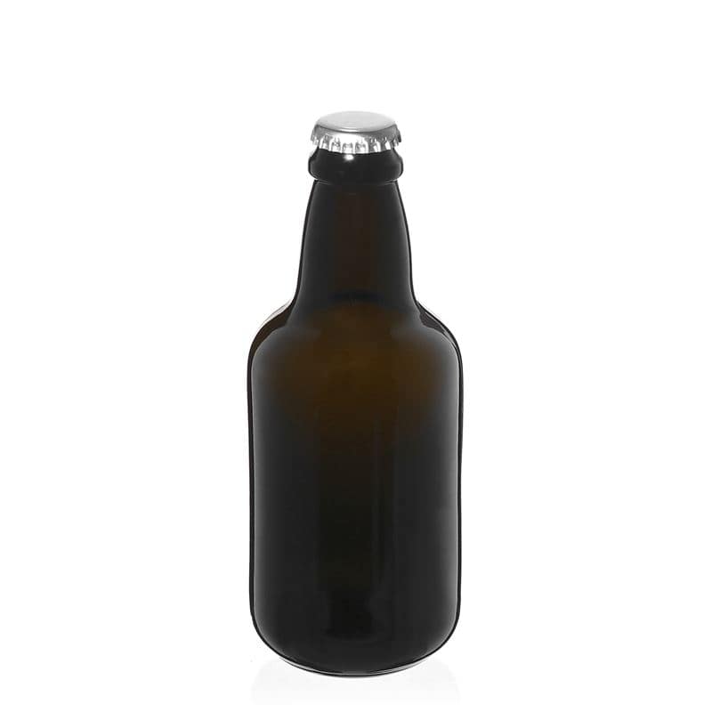 330 ml fľaša na pivo „Era“, sklená, antická zelená farba, hrdlo: štupeľ