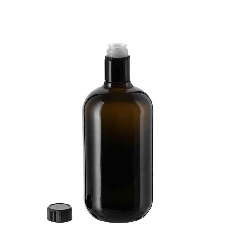 750 ml fľaša na ocot/olej „Biolio“, sklená, antická zelená farba, hrdlo: DOP