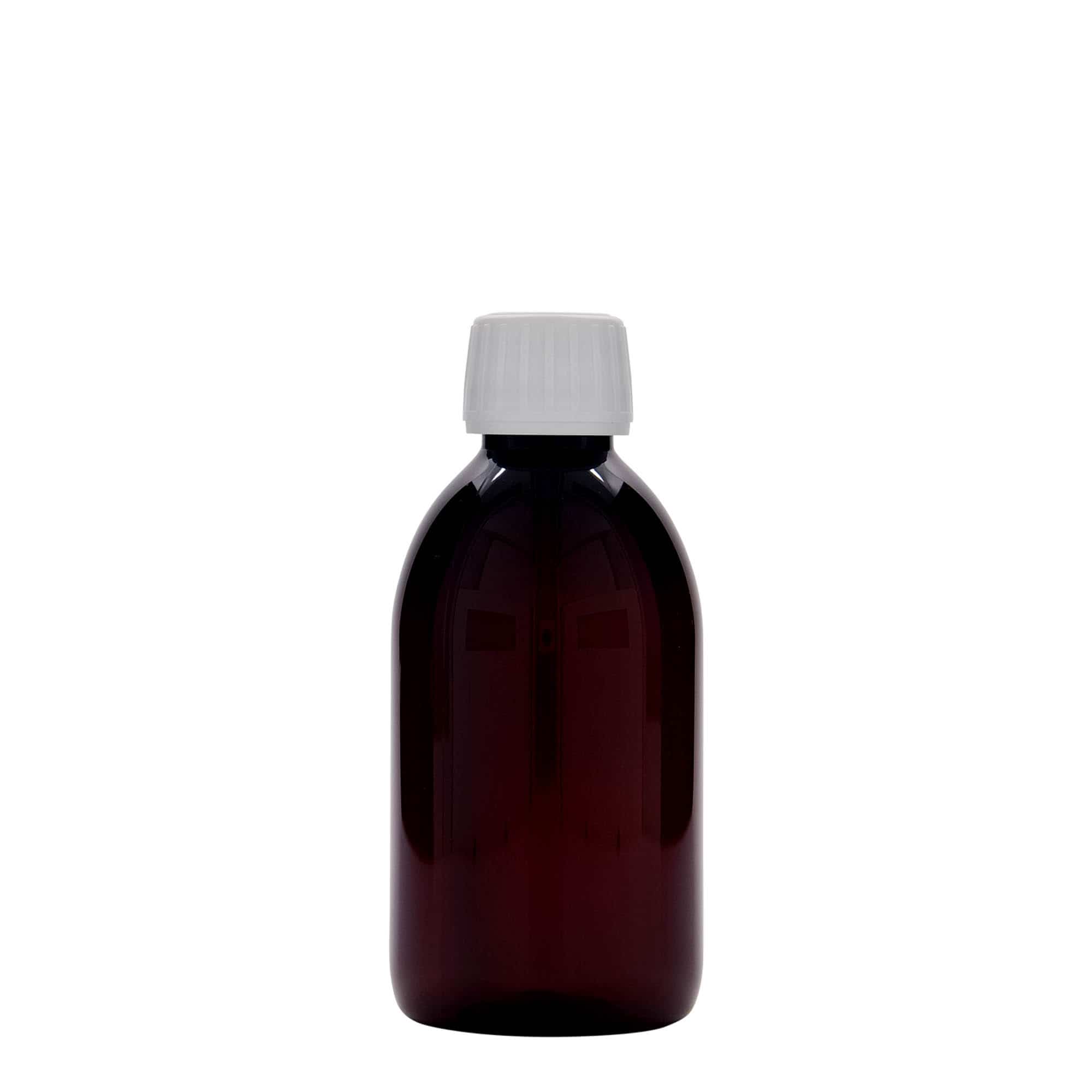 250 ml PET liekovka, hnedá farba, plast, hrdlo: PP 28