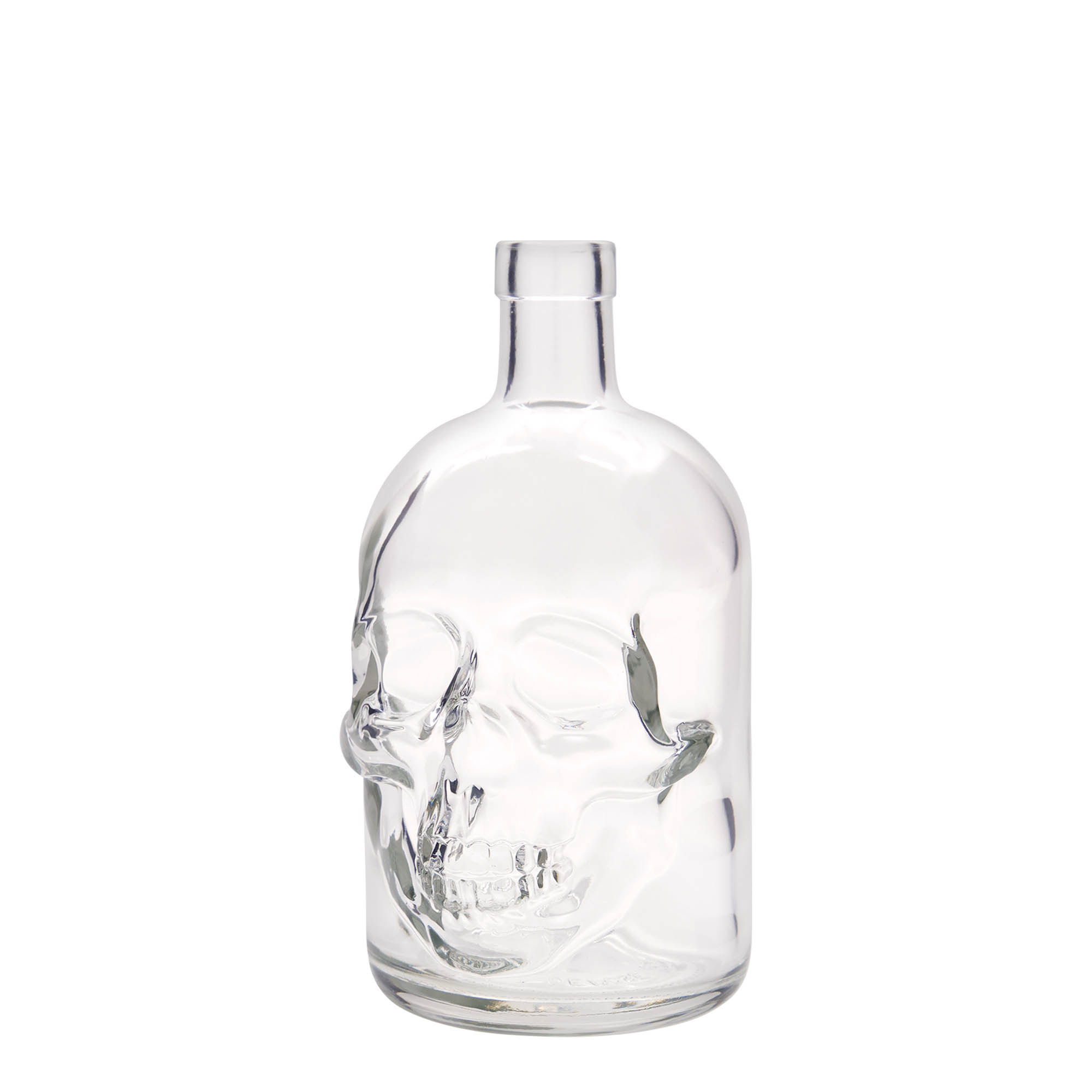 700 ml sklenená fľaša „Lebka“, hrdlo: korkové