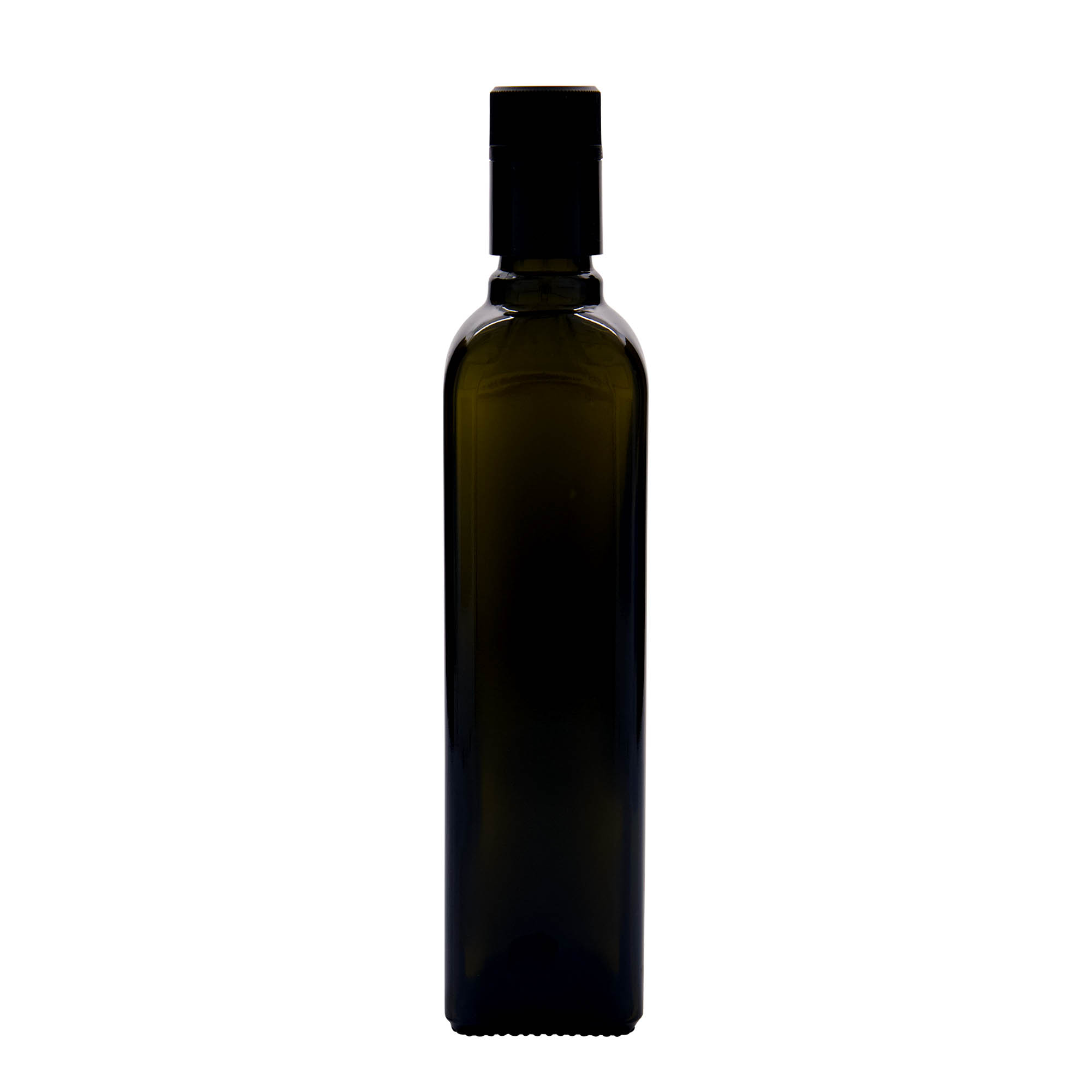 500 ml fľaša na ocot/olej 'Quadra', sklo, štvorcová, antikzelená, hrdlo: DOP
