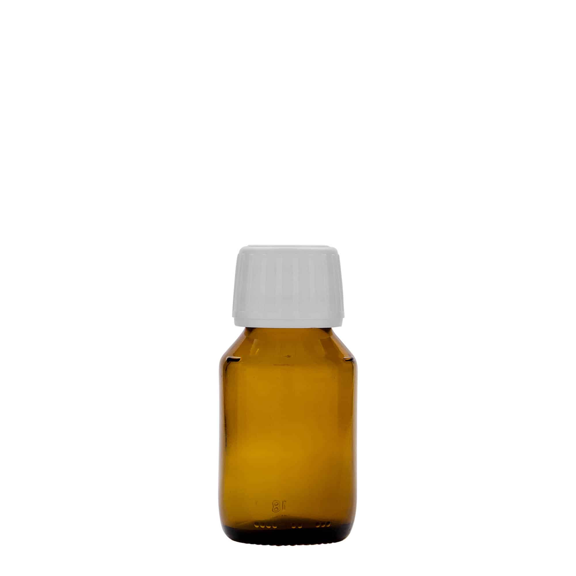 50 ml liekovka, hnedá farba, sklená, hrdlo: PP 28