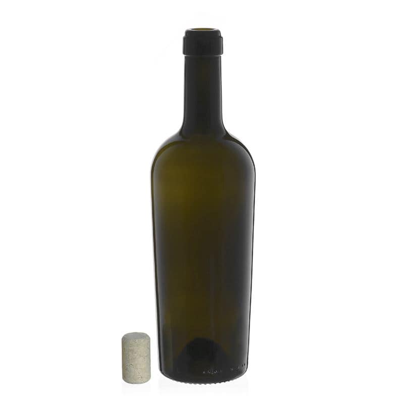 750 ml vínová fľaša „Imperiale“, antická zelená farba, hrdlo: korok