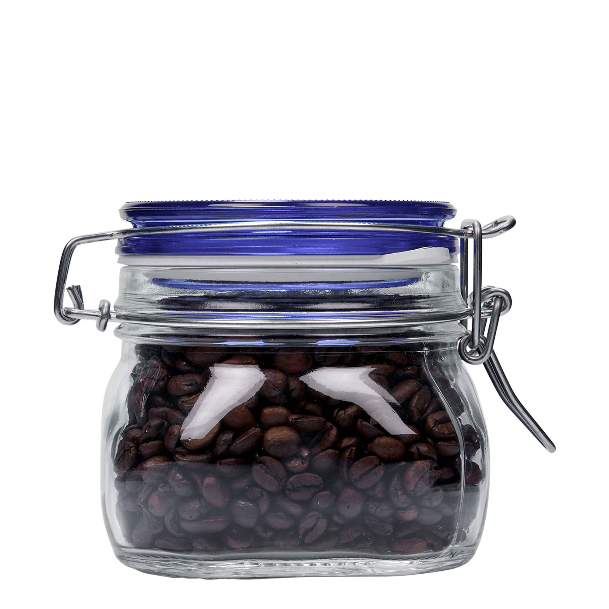 500 ml drôtený uzáver sklenená nádoba 'Fido' modrý vrch, štvorcová, hrdlo: drôtený uzáver