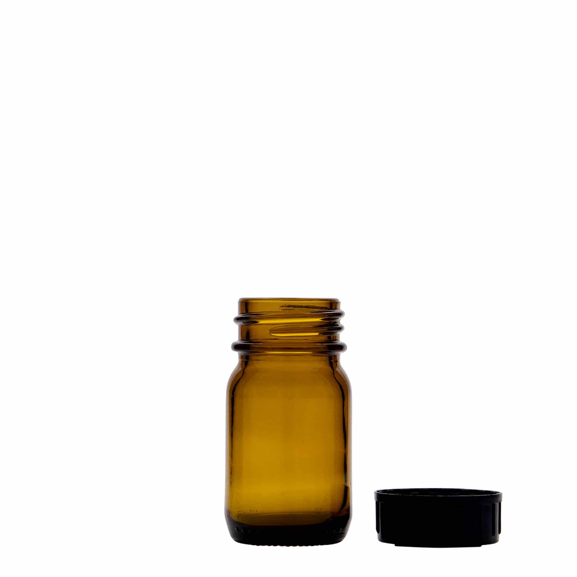 30 ml fľaša s širokým hrdlom, hnedá, otvor: DIN 32
