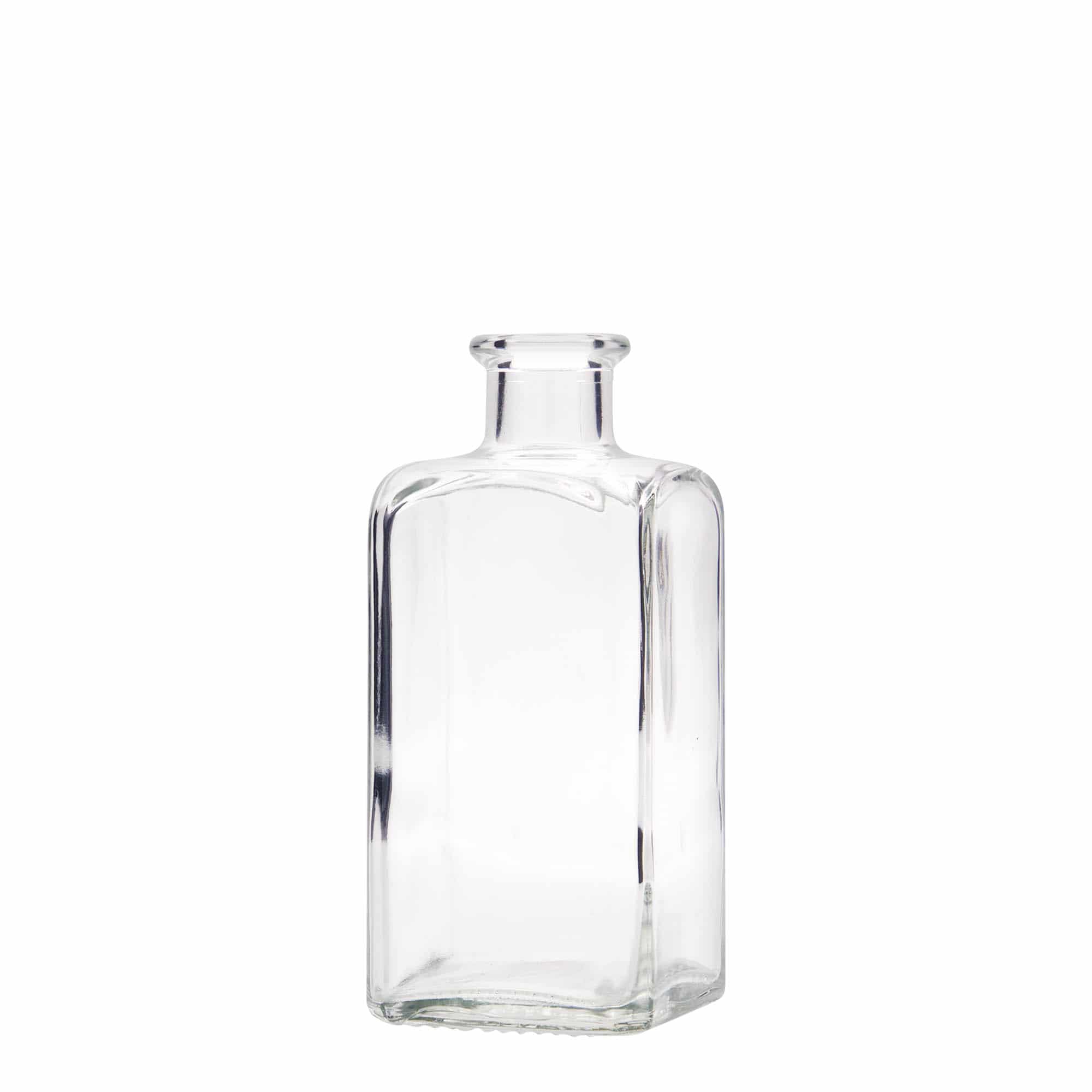 250 ml sklená fľaša lekárnik Carré, štvorcová, hrdlo: korok
