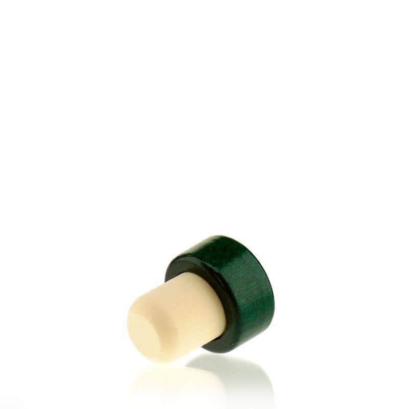 Zátky s hmatníkom 19 mm, drevo, zelená farba, pre hrdlo: korok