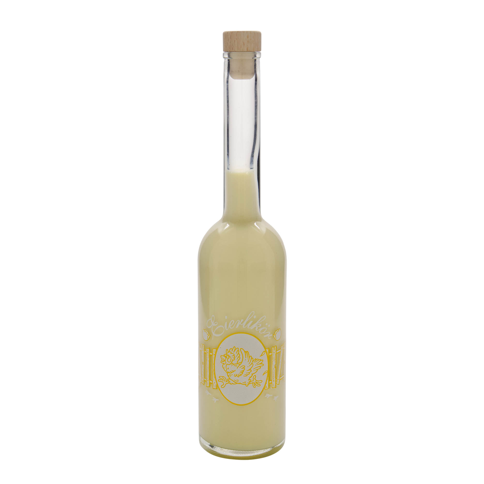 500 ml sklenená fľaša 'Opera', motív: vaječný likér, hrdlo: korok 500 ml sklenená fľaša 'Opera', motív: vaječný likér, hrdlo: korok