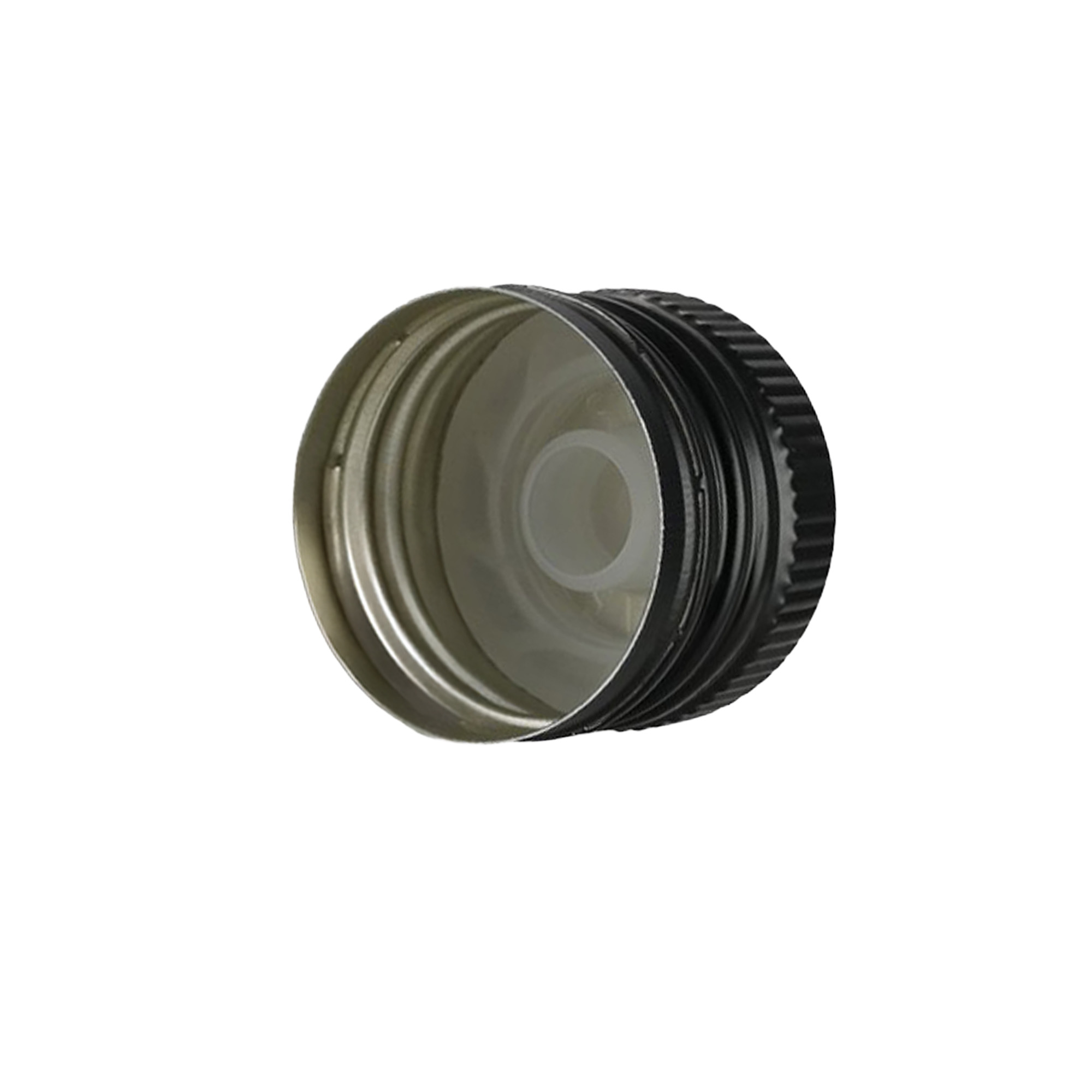 Skrutkovací uzáver s výpustným nástavcom, kov-plast, čierny, pre hrdlo: PP 31,5