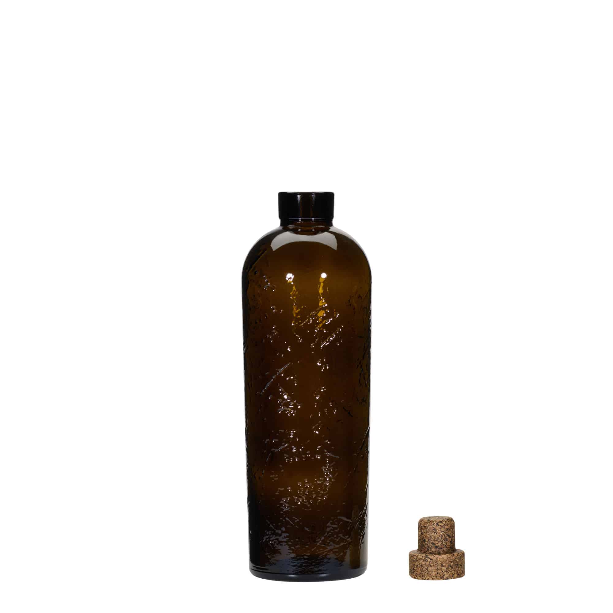 700 ml divoko vyrobená sklenená fľaša 'Natural', hnedá, hrdlo: korok