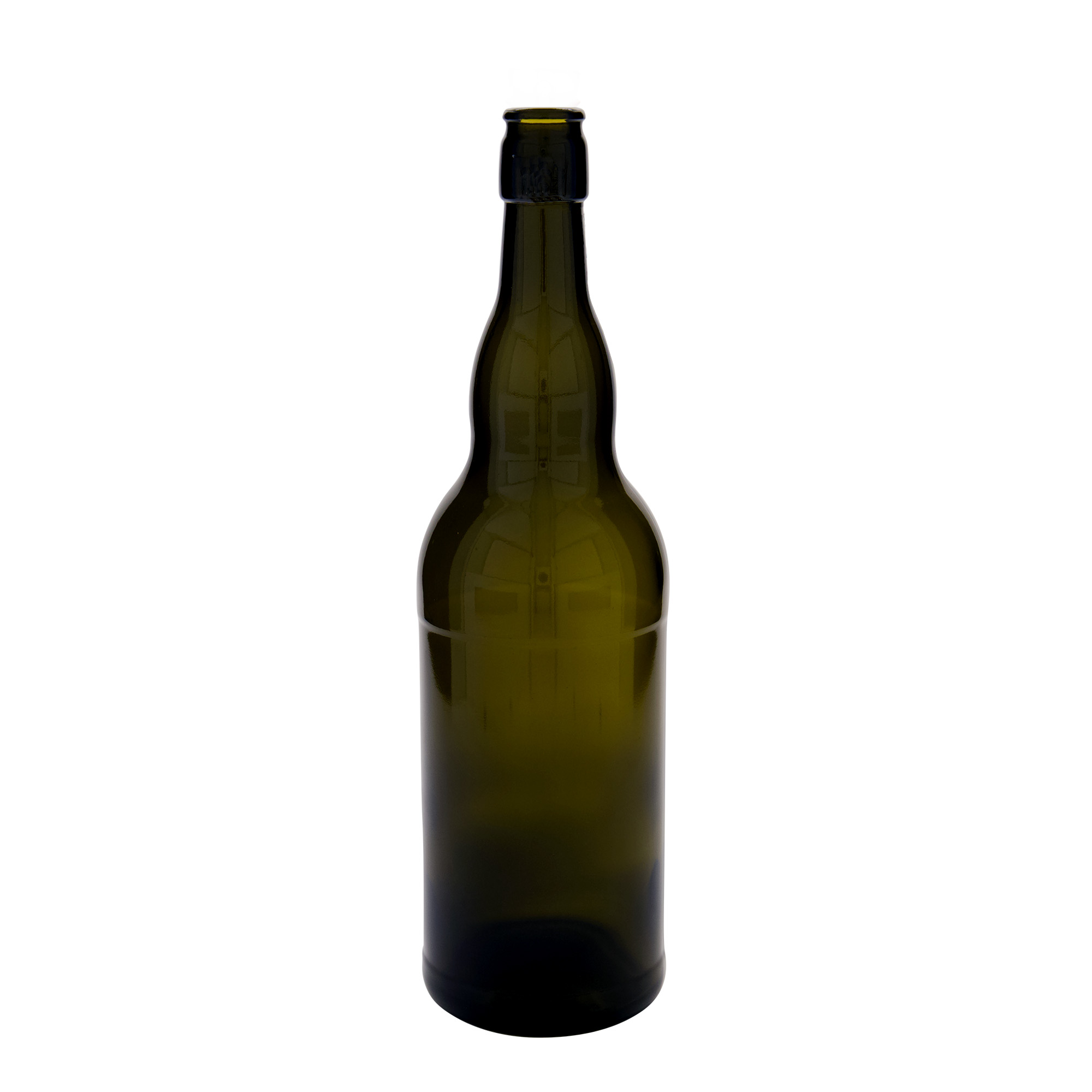 1 000 ml pivová fľaša Belgicko, sklo, antik zelená, hrdlo: pákové uzáver