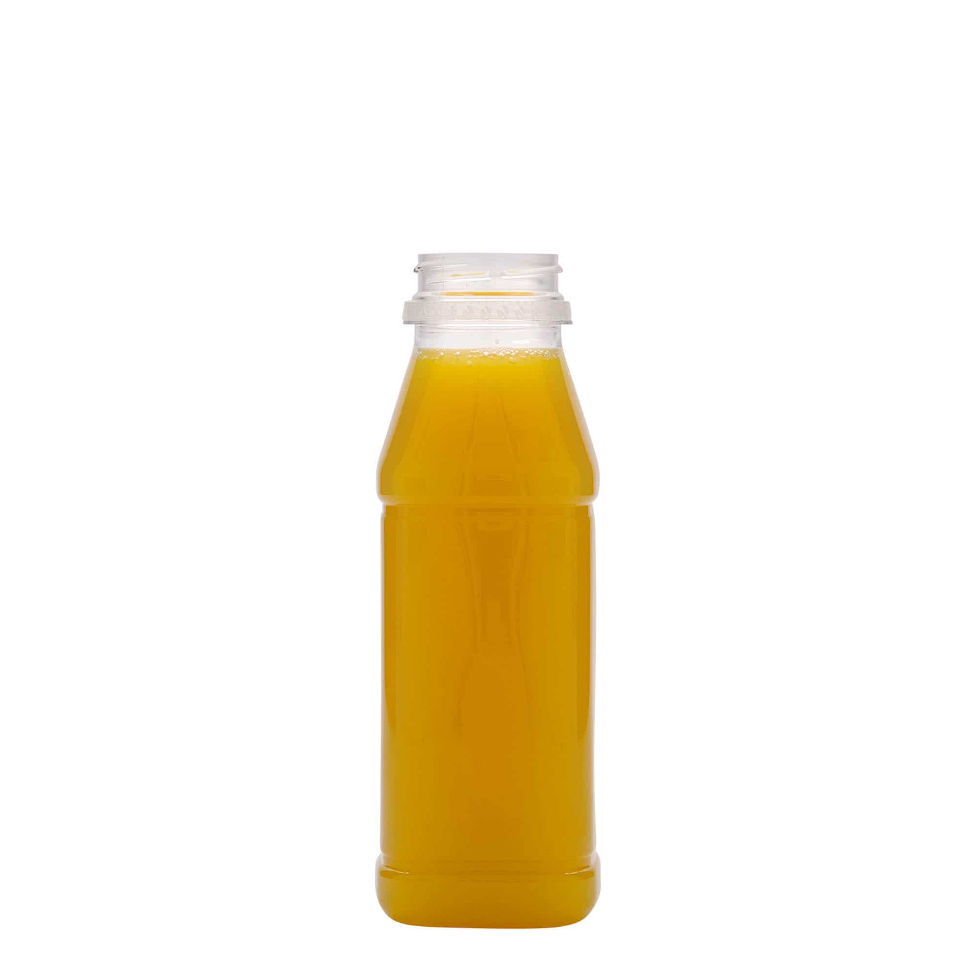330 ml PET fľaša „Milk and Juice Carré“, štvorcová, plast, hrdlo: 38 mm