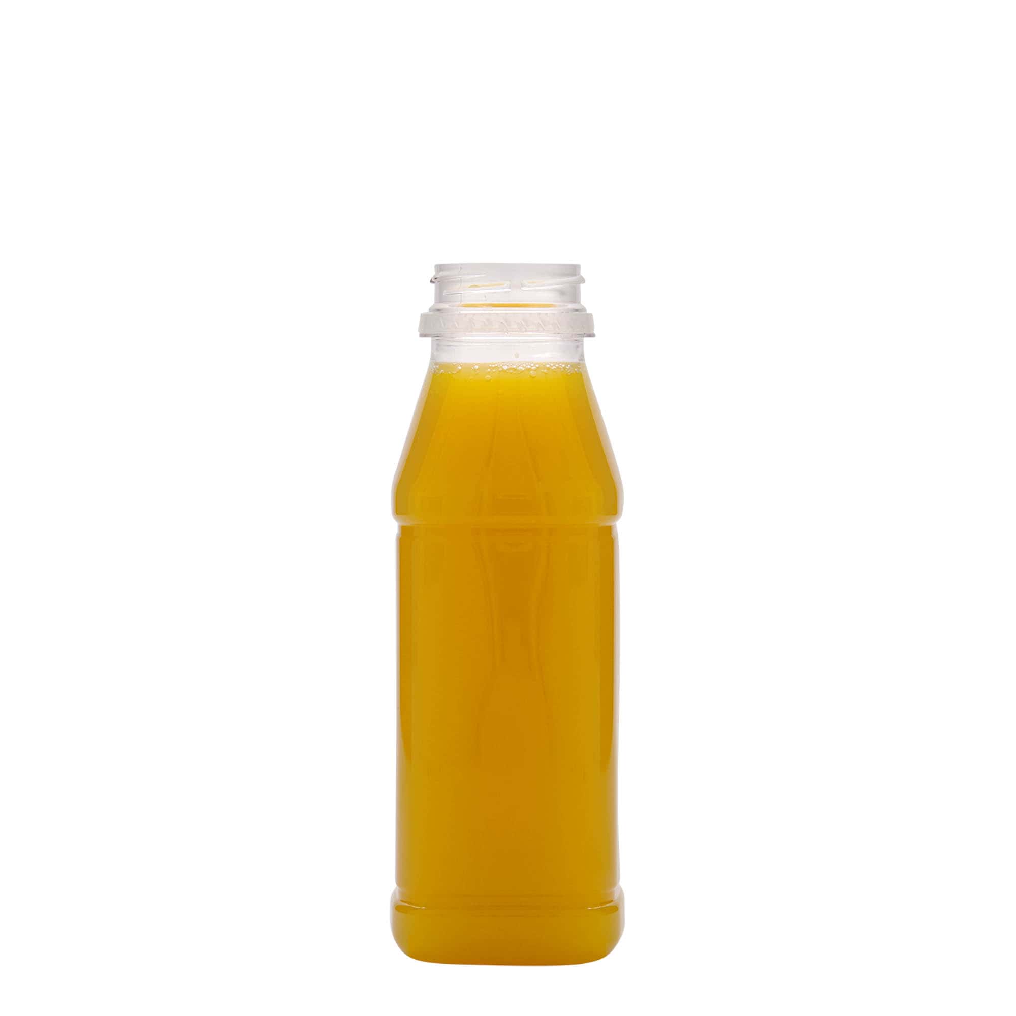 330 ml PET fľaša 'Milk and Juice Carré', štvorcová, plastová, hrdlo: 38 mm 330 ml PET fľaša 'Milk and Juice Carré', štvorcová, plastová, hrdlo: 38 mm