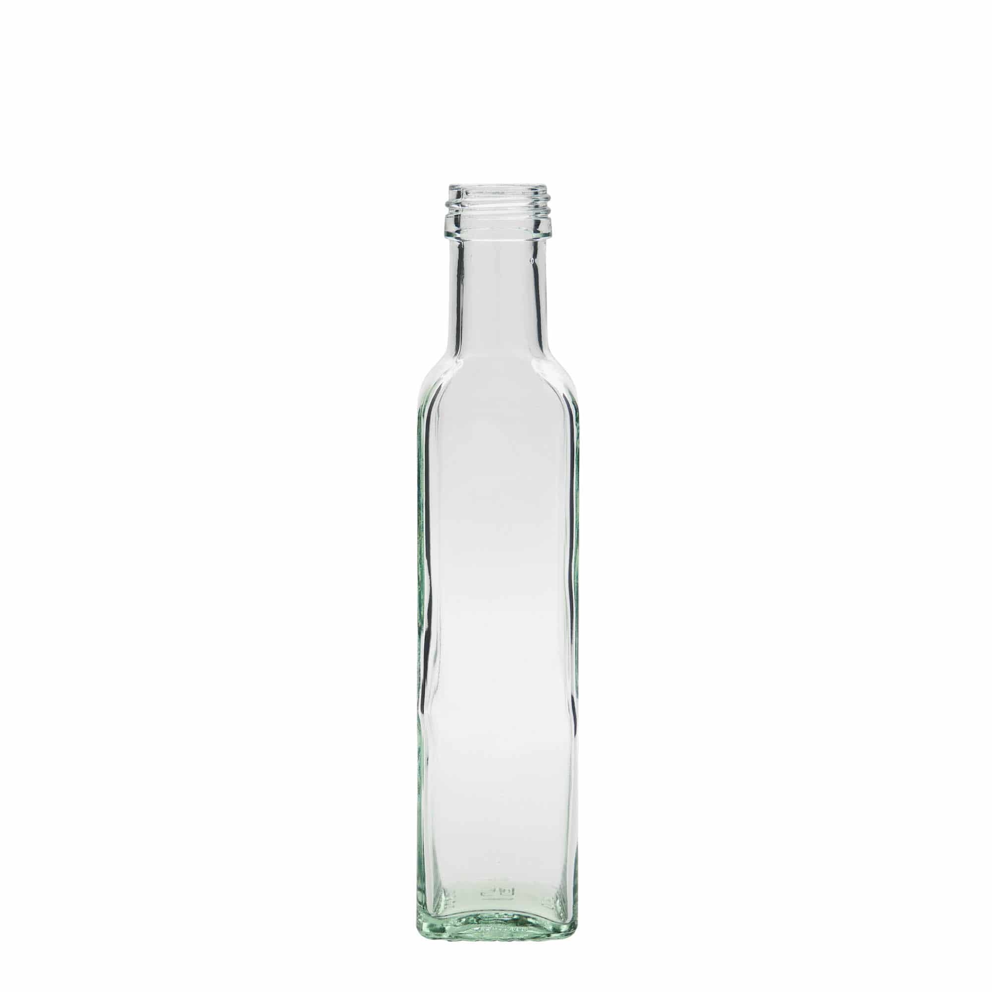 250 ml sklená fľaša „Marasca“, štvorcová, hrdlo: PP 31,5 250 ml sklená fľaša „Marasca“, štvorcová, hrdlo: PP 31,5