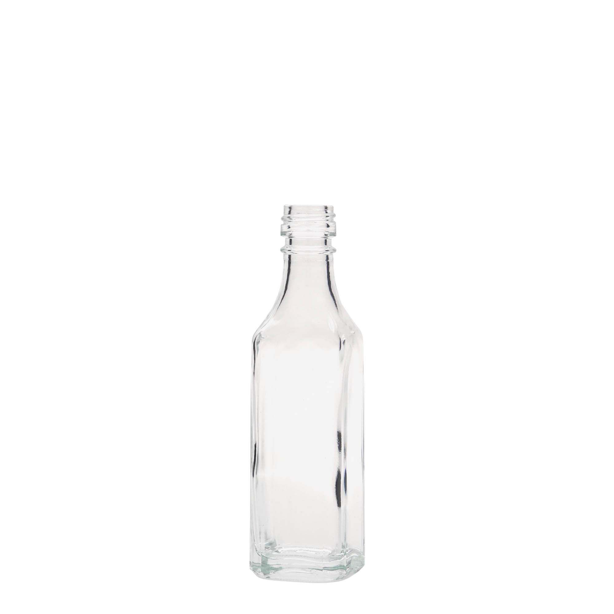 50 ml sklenená fľaša 'Siena', štvorcová, hrdlo: PP 18