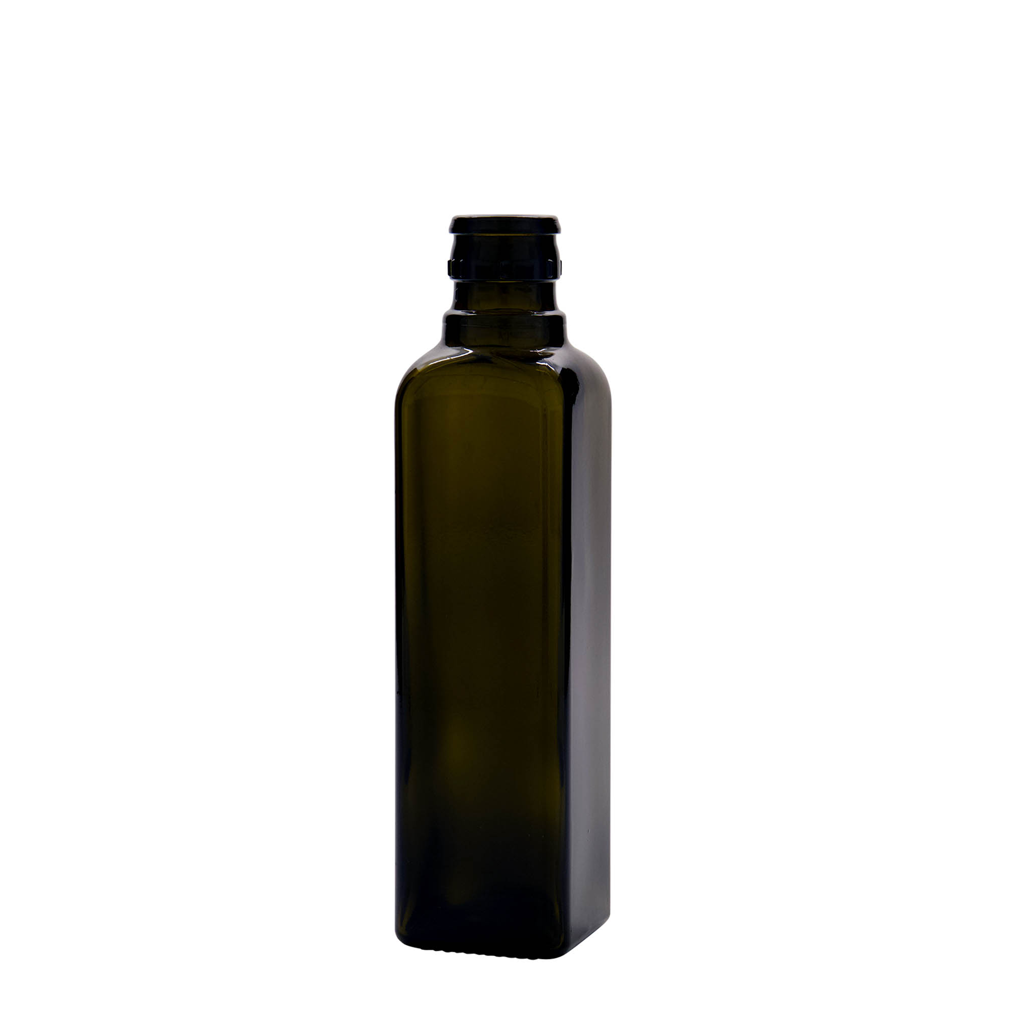 250 ml fľaša na ocot/olej „Quadra“, sklená, štvorcová, antická zelená farba, hrdlo: DOP