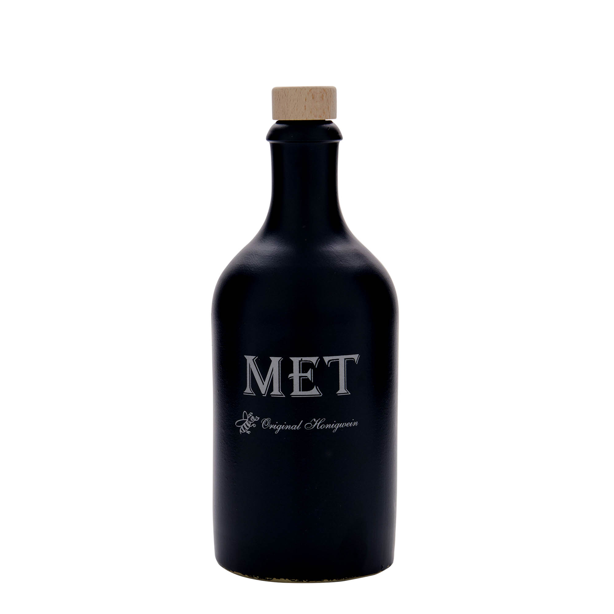 500 ml hlinený džbán, motív: medovina, kamenina, čierny, hrdlo: korok