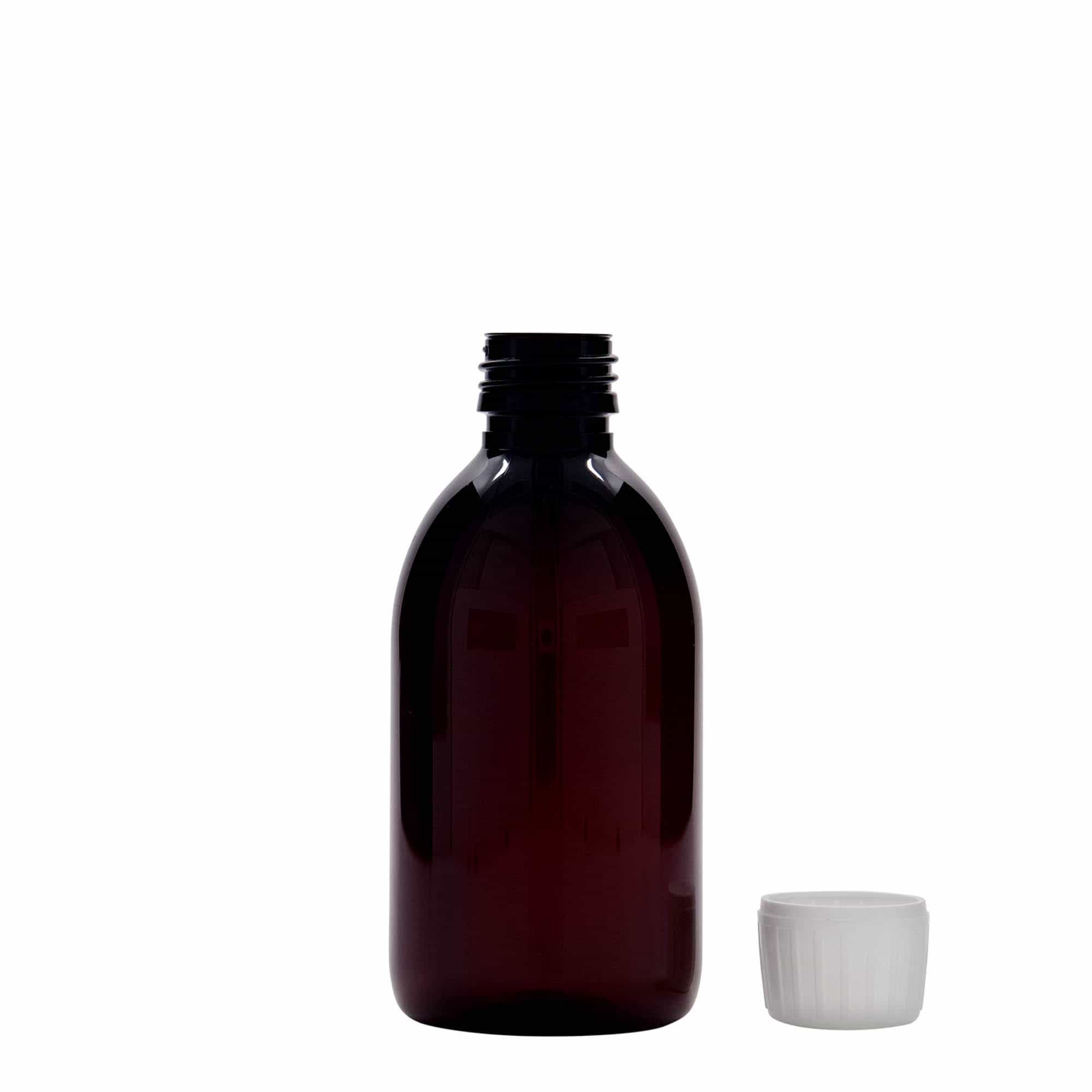 250 ml PET liekovka, hnedá farba, plast, hrdlo: PP 28