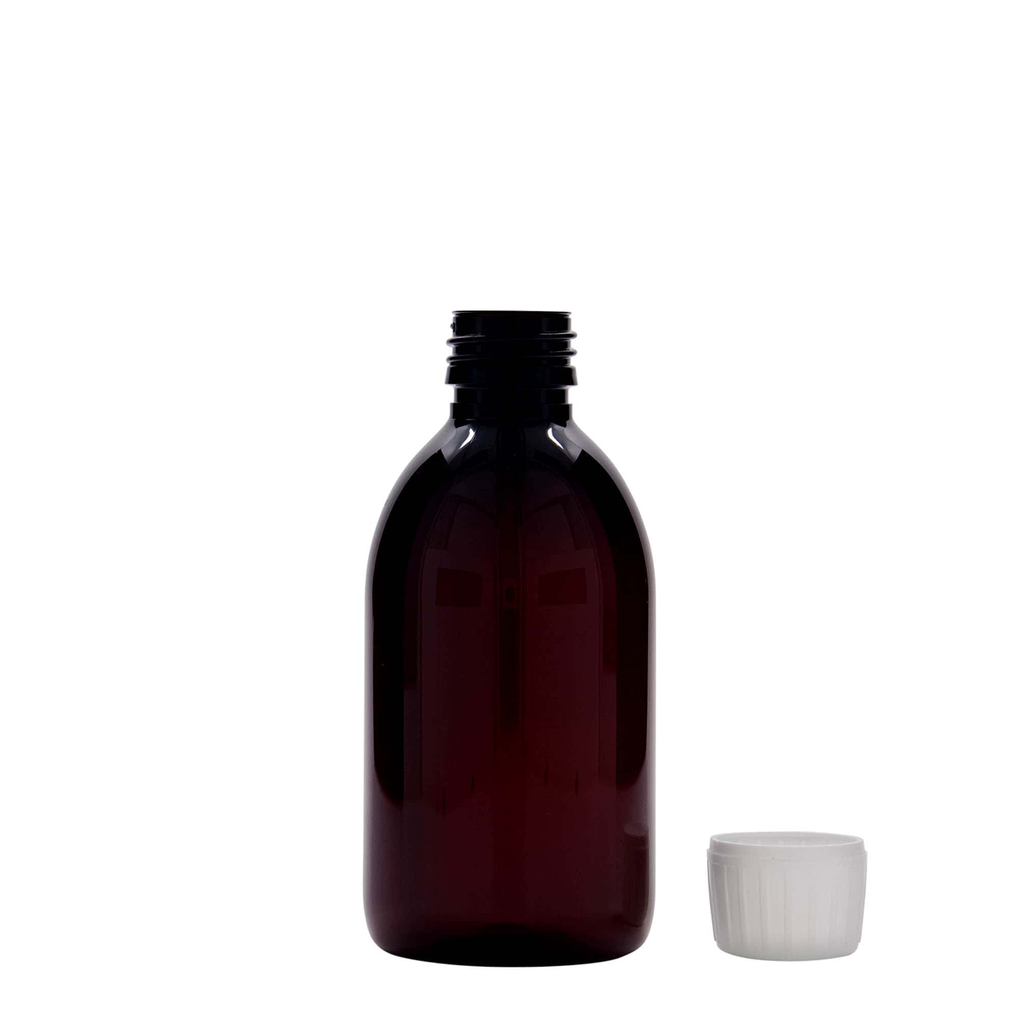 250 ml PET lekárska fľaša, hnedá, plast, hrdlo: PP 28