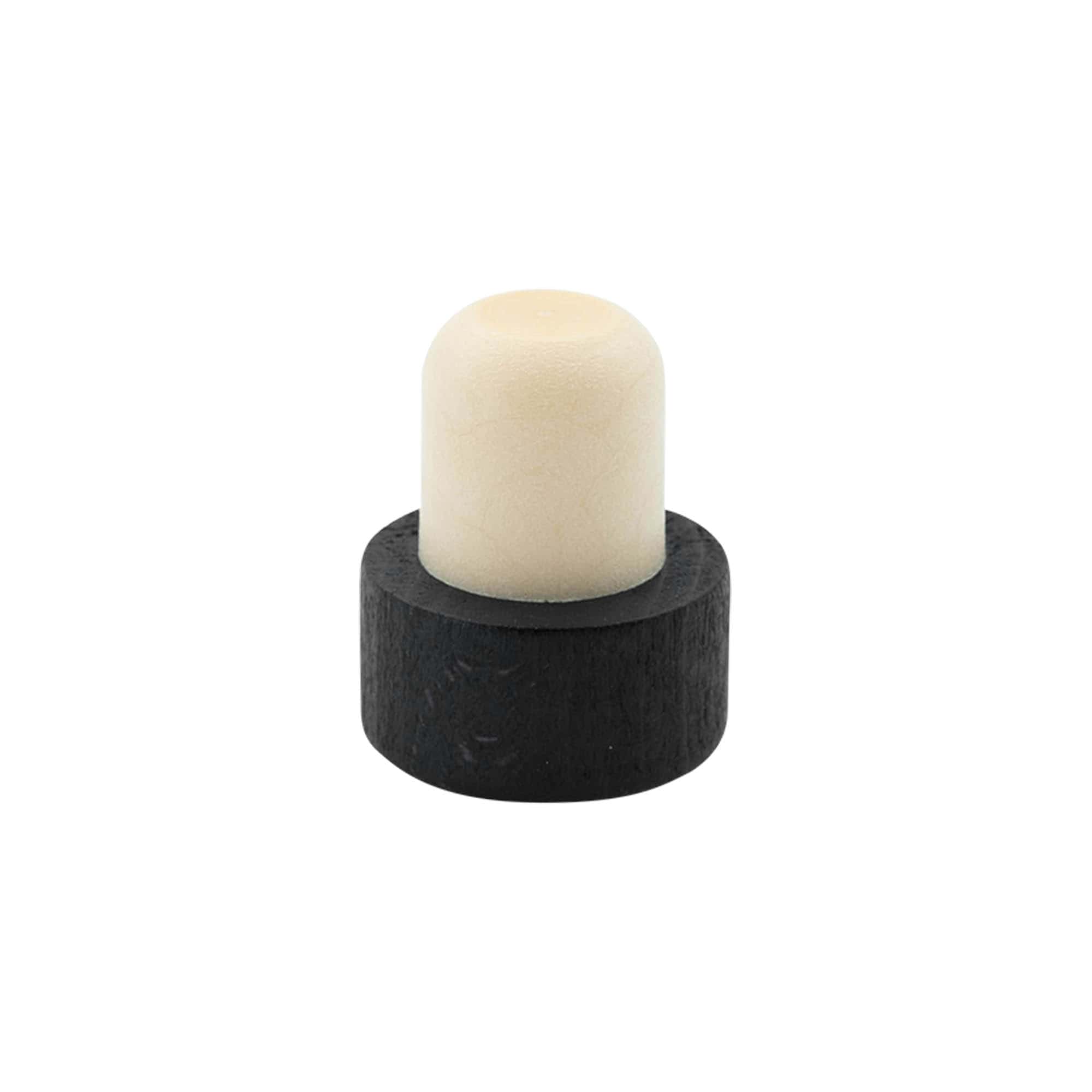 Rukoväťový korkový uzáver 19 mm, drevo/plast, čierny, pre hrdlo: korkový