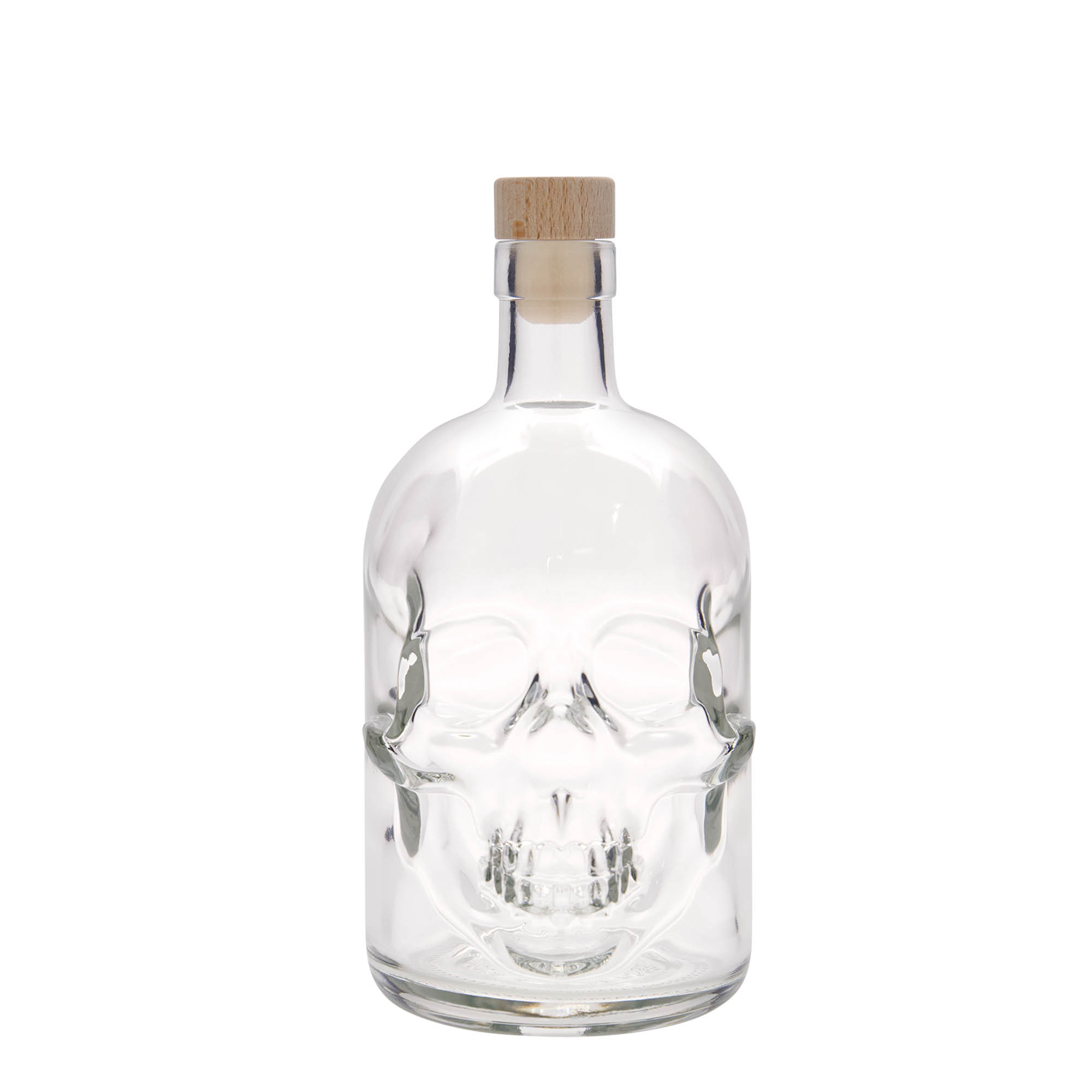 700 ml sklenená fľaša „Lebka“, hrdlo: korkové