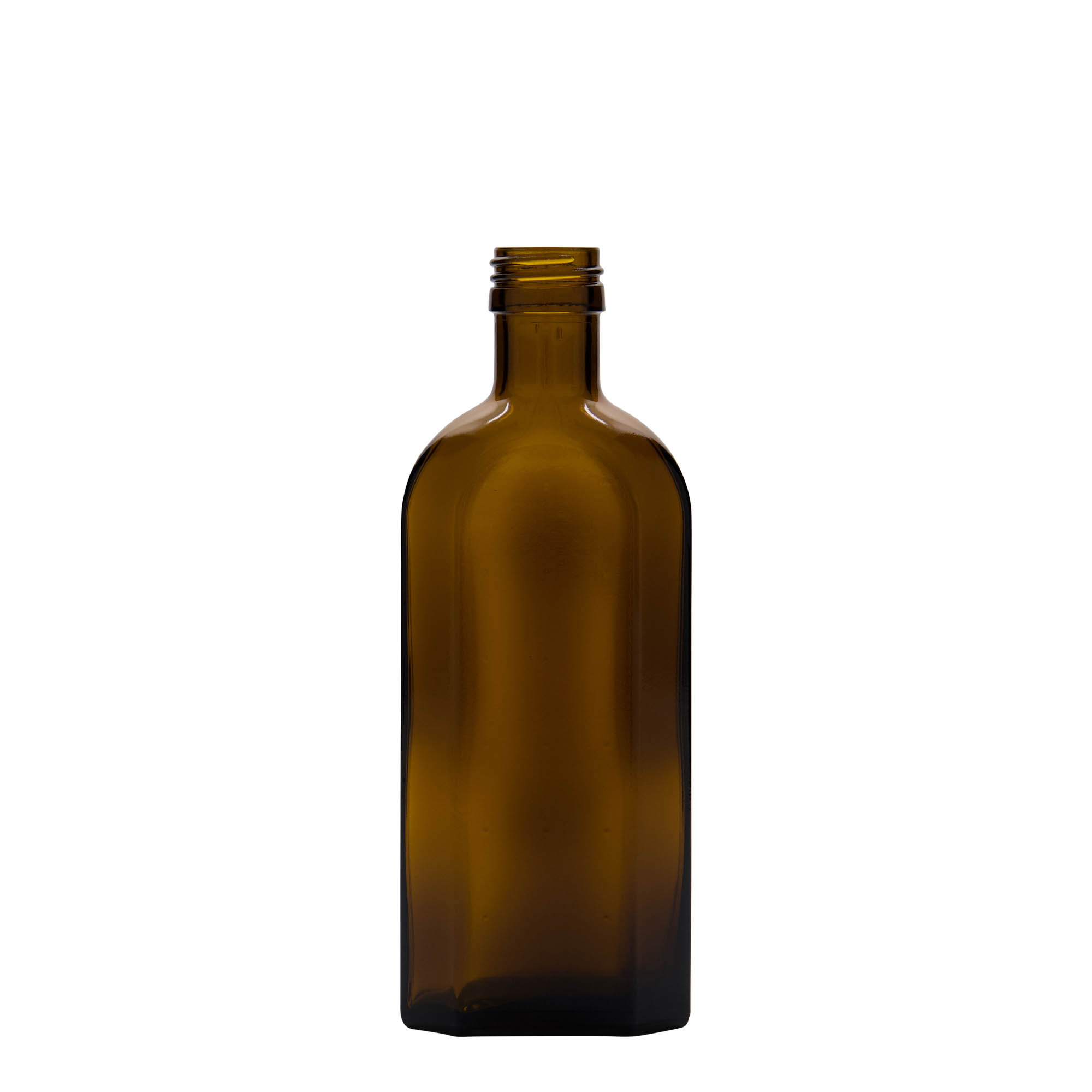 250 ml lekárska fľaša Meplat, oválna, sklo, hnedá, hrdlo: PP 28