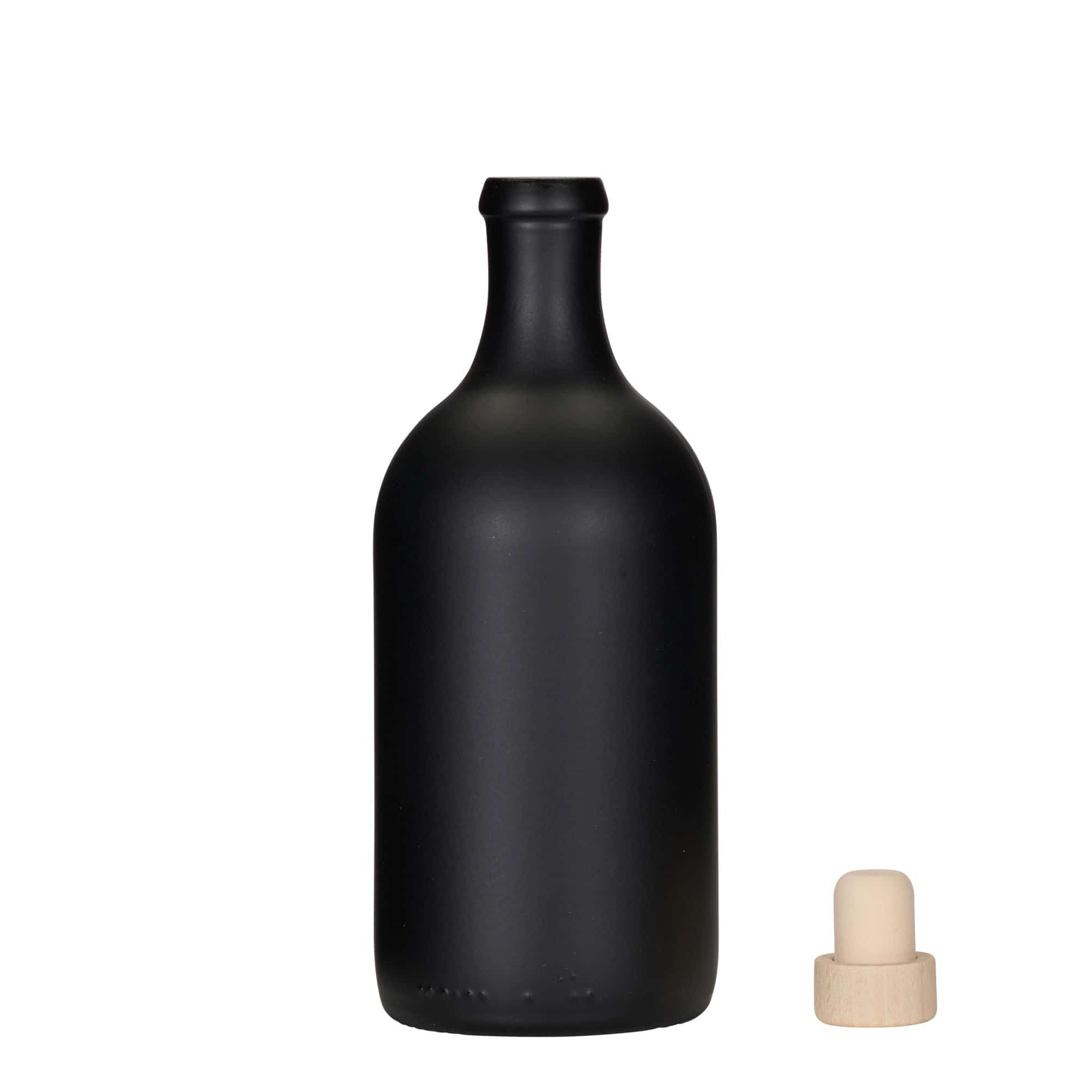500 ml sklená fľaša 'Ginevra Leggera', čierna farba, hrdlo: korok