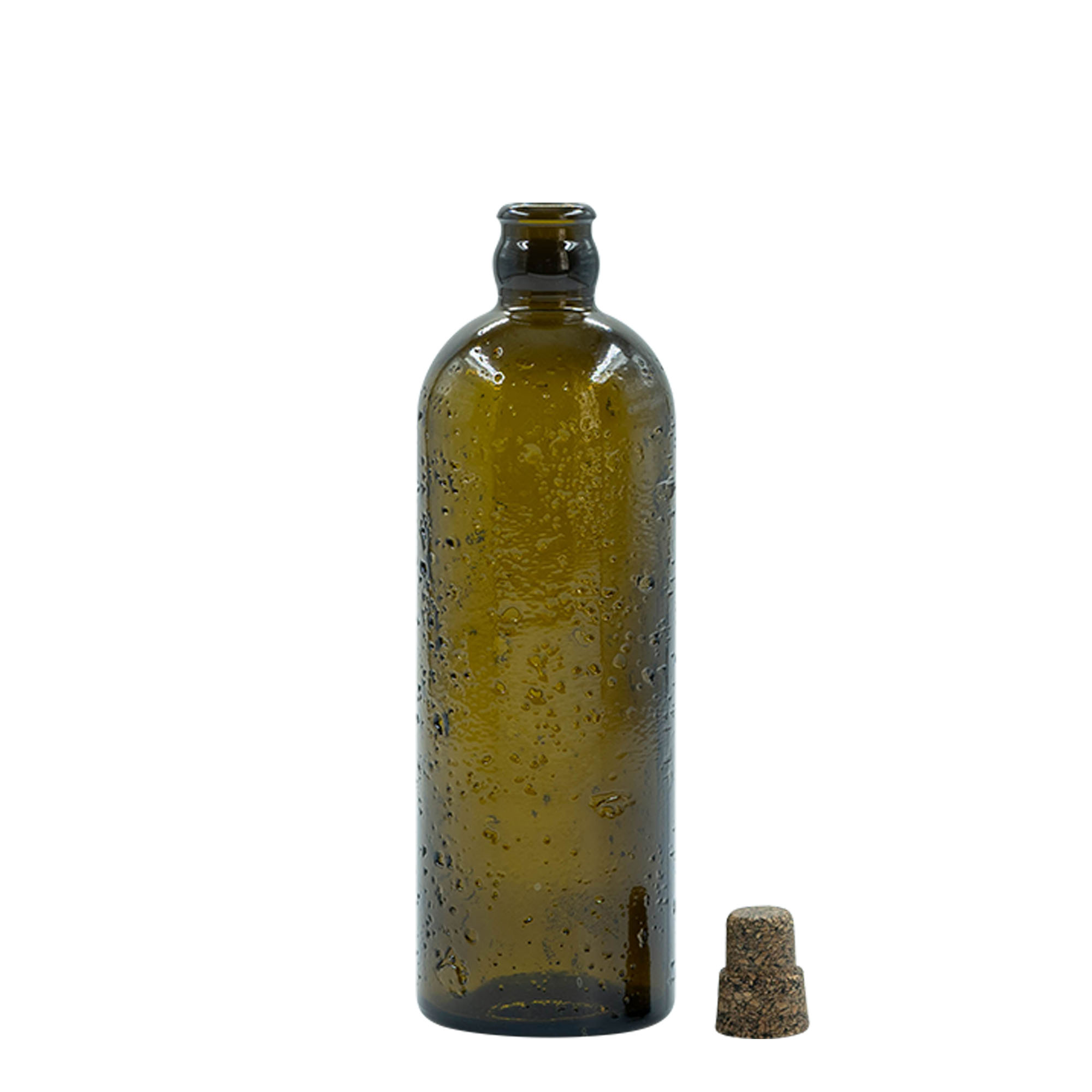 500 ml divoko vyrobená sklenená fľaša 'Bobber Jr', hnedá, hrdlo: korok