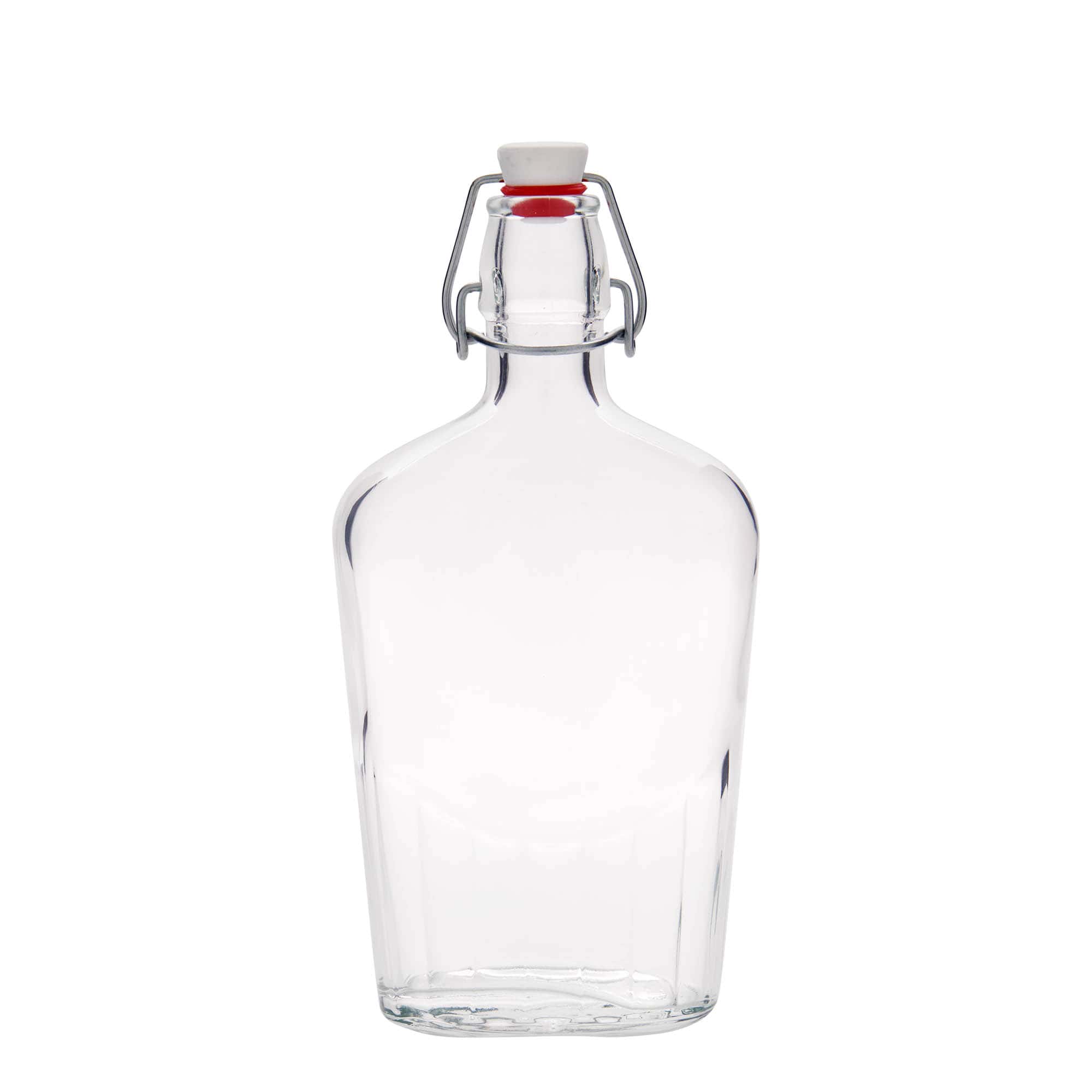 500 ml sklená fľaša „Fiaschetta“, oválna, hrdlo: strmeňový uzáver 500 ml sklená fľaša „Fiaschetta“, oválna, hrdlo: strmeňový uzáver