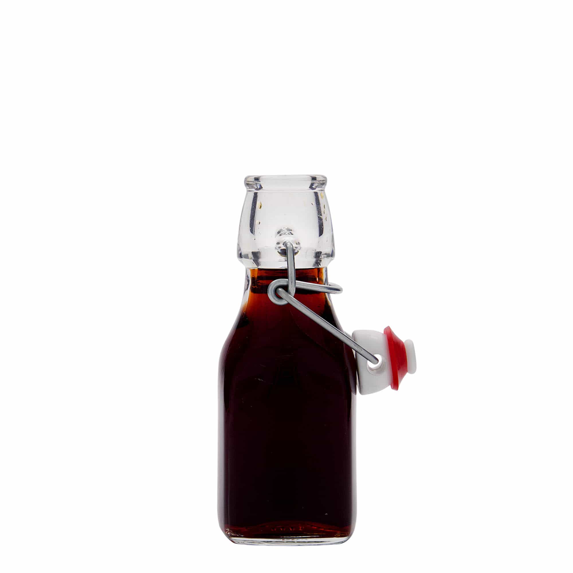 125 ml sklená fľaša „Swing“, štvorcová, hrdlo: strmeňový uzáver