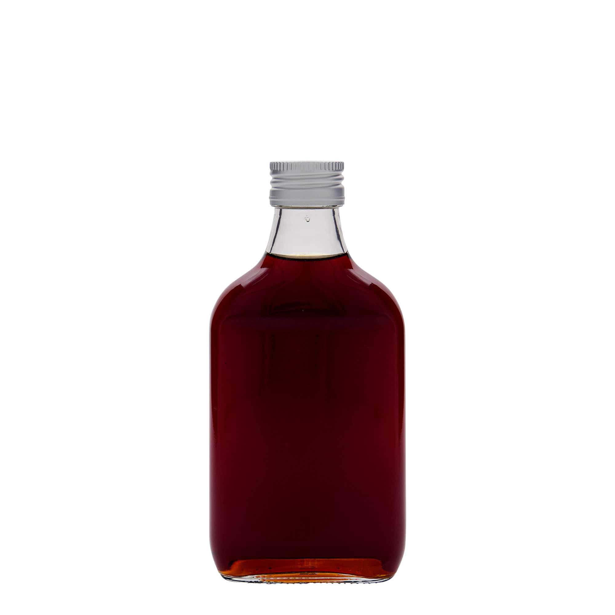 200 ml vrecková fľaša, obdĺžniková, sklená, hrdlo: PP 28