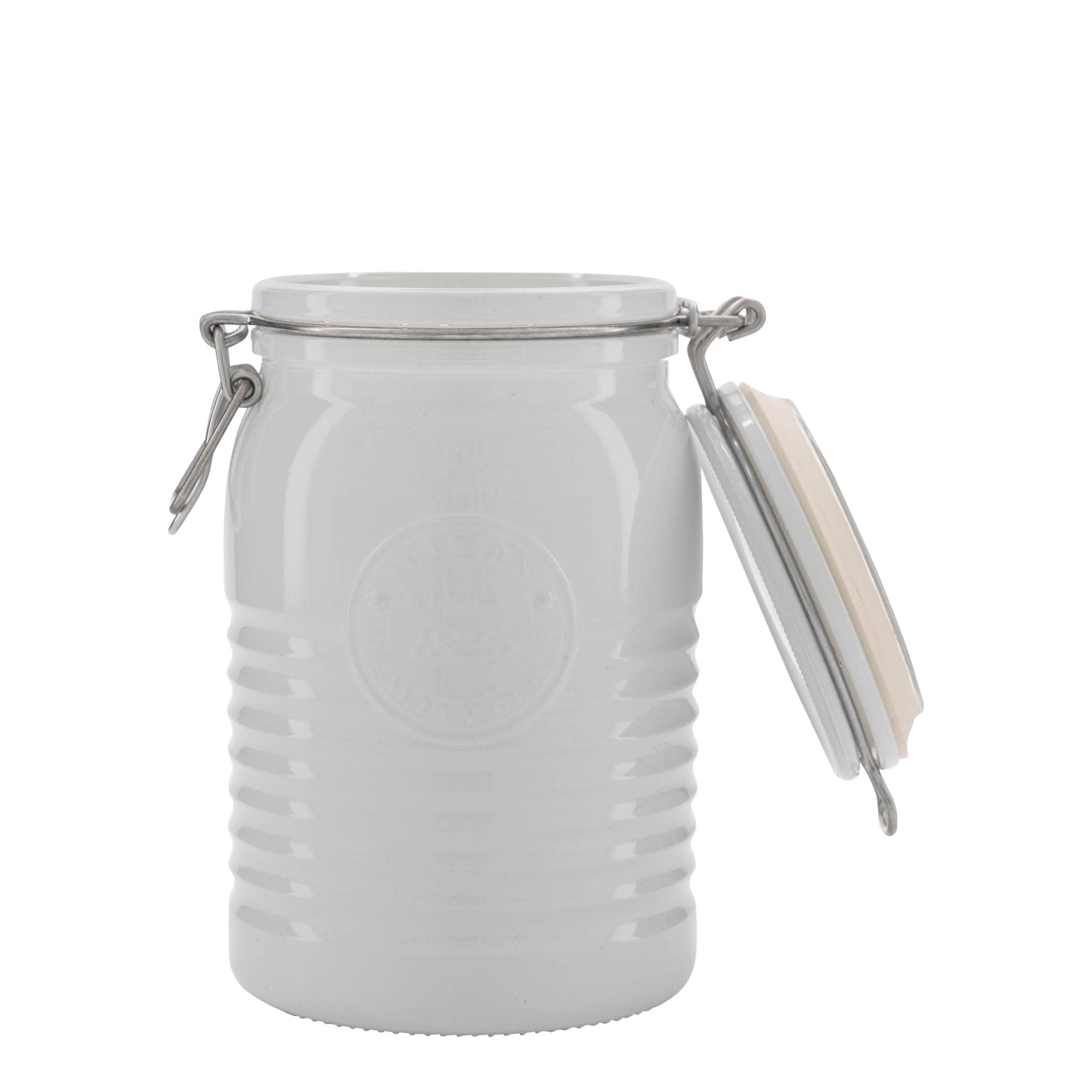 1 000 ml pohár so strmeňovým uzáverom „Officina 1825“, biela farba, hrdlo: strmeňový uzáver